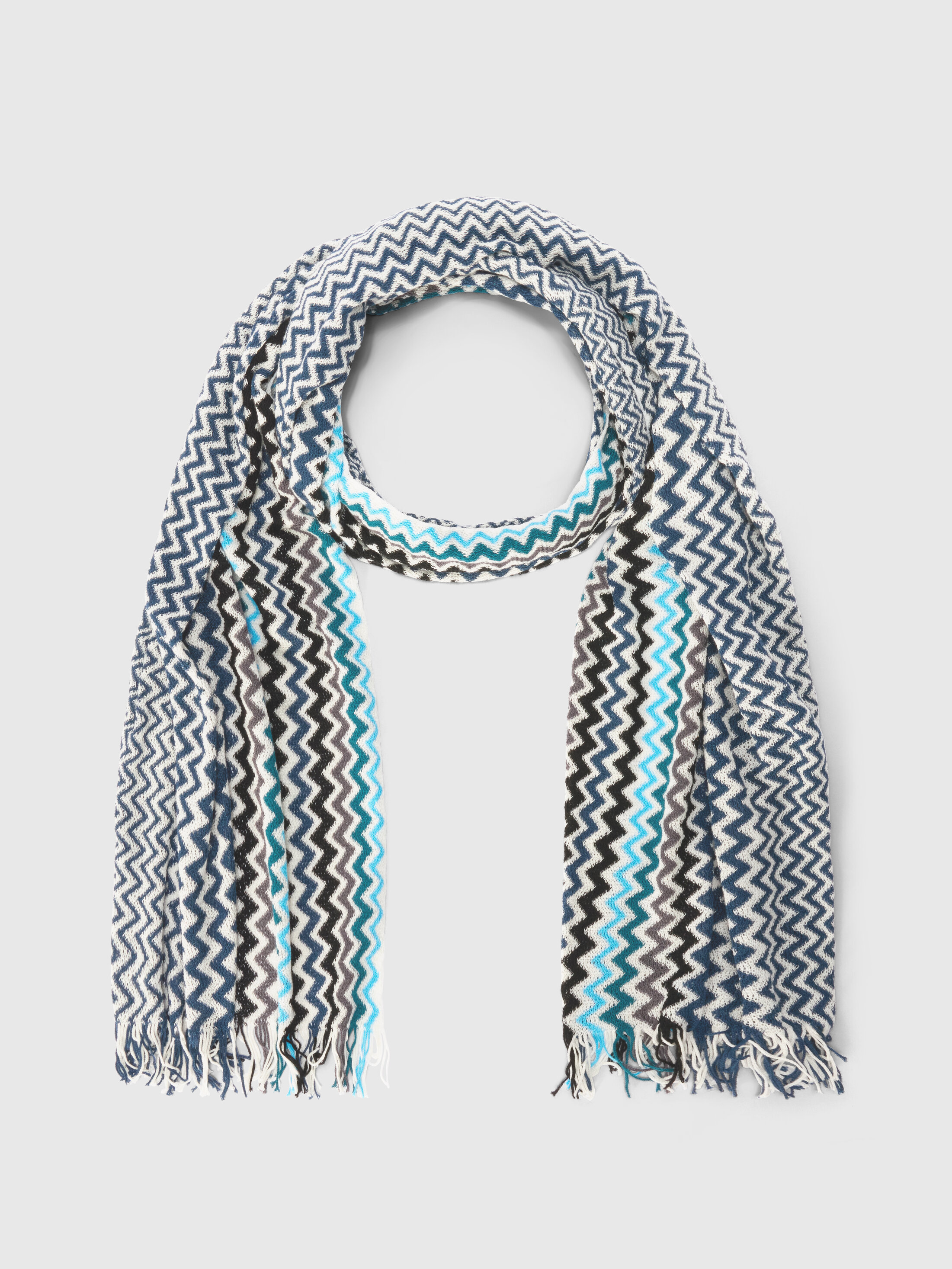 Missoni - Cotton zigzag scarf with fringed edge, Men, Multicoloured, : UNIC