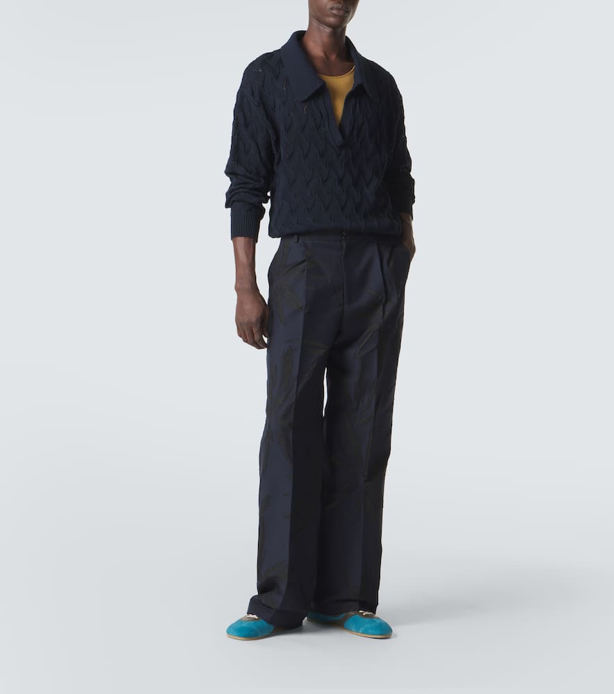 Floral cotton-blend straight pants