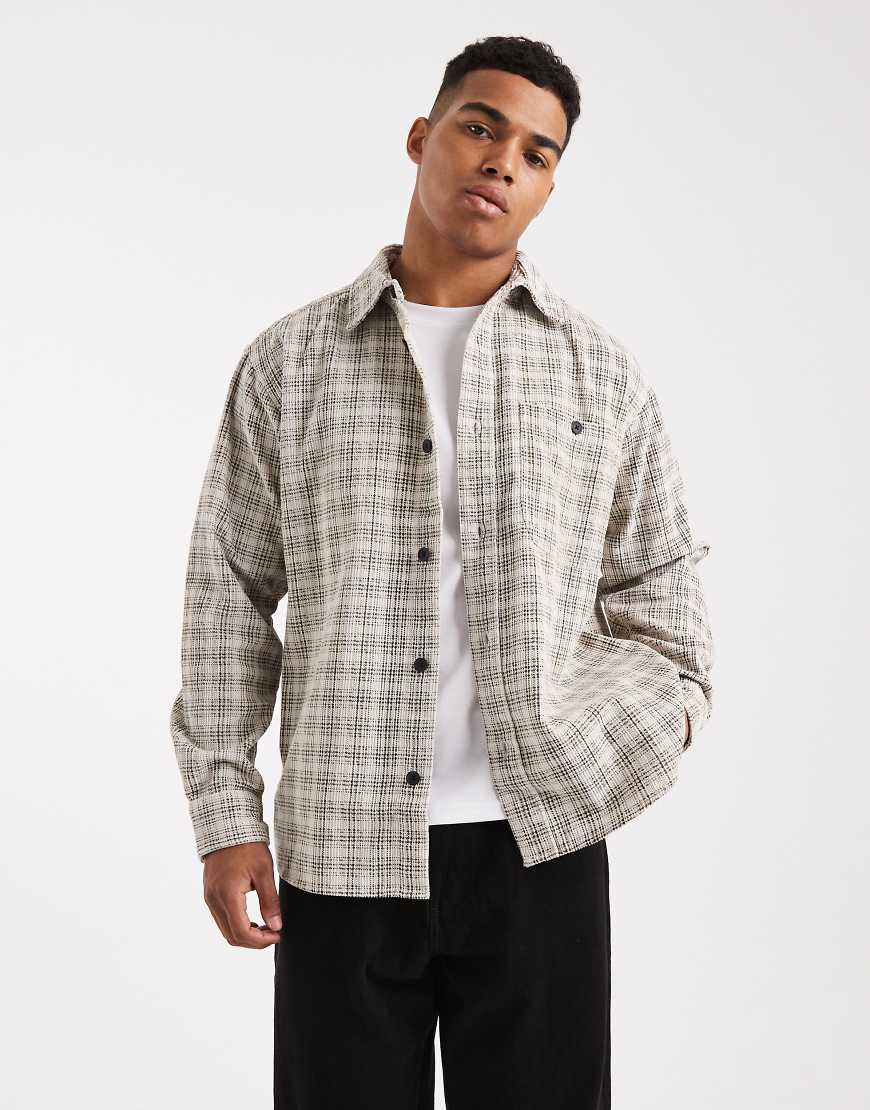 Cord overshirt in dark cream check-Green
