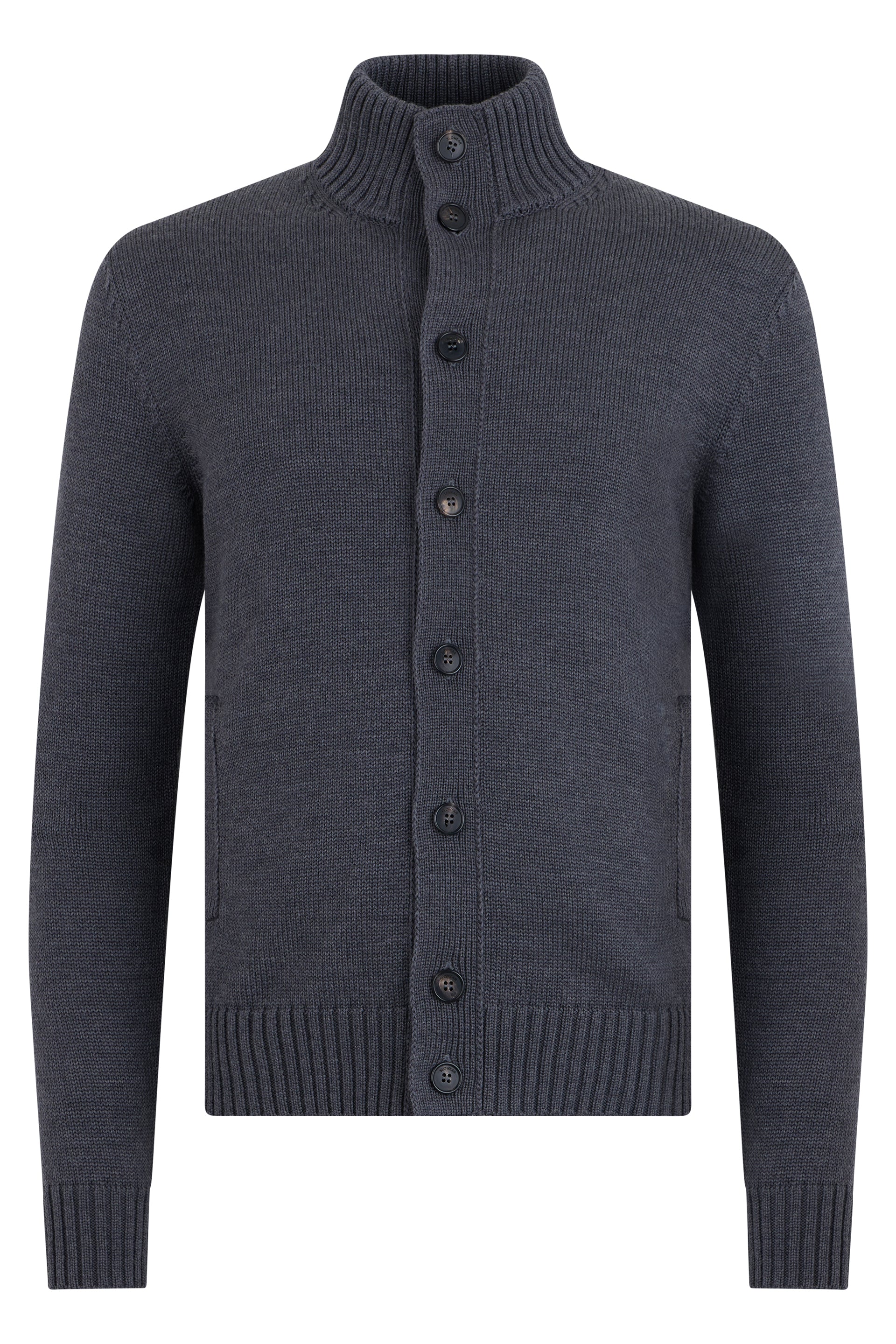 Virgin Wool Lapel Collar Cardigan — Gray