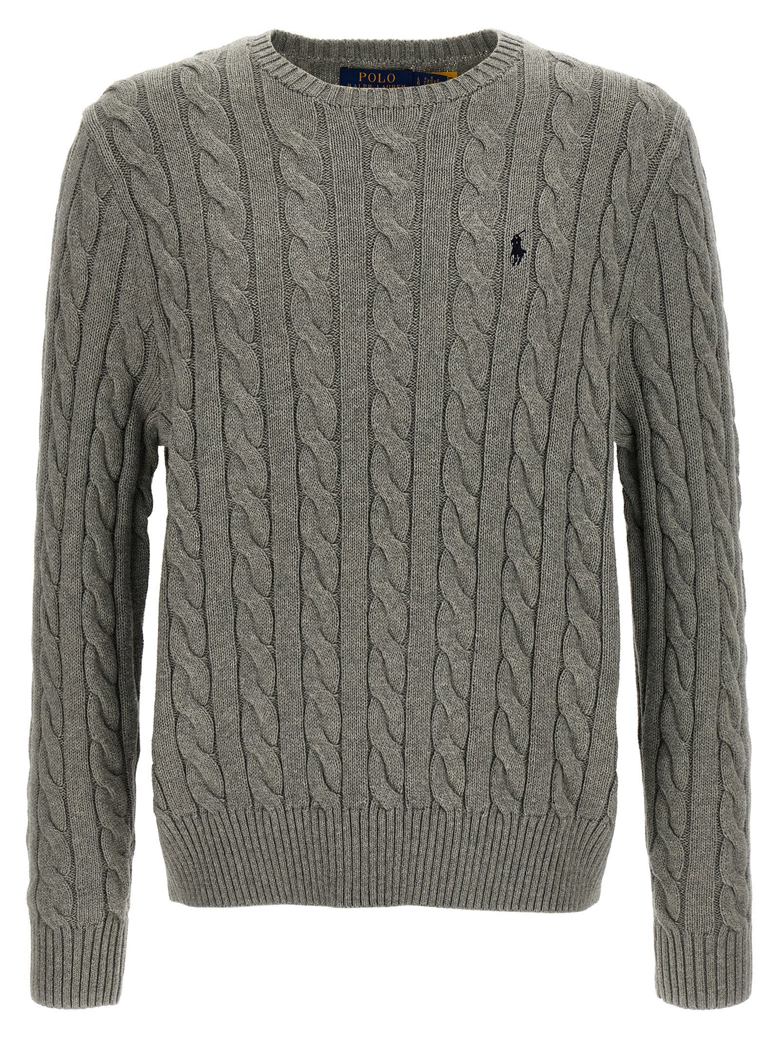 Cable-Knit Cotton Sweater — Gray
