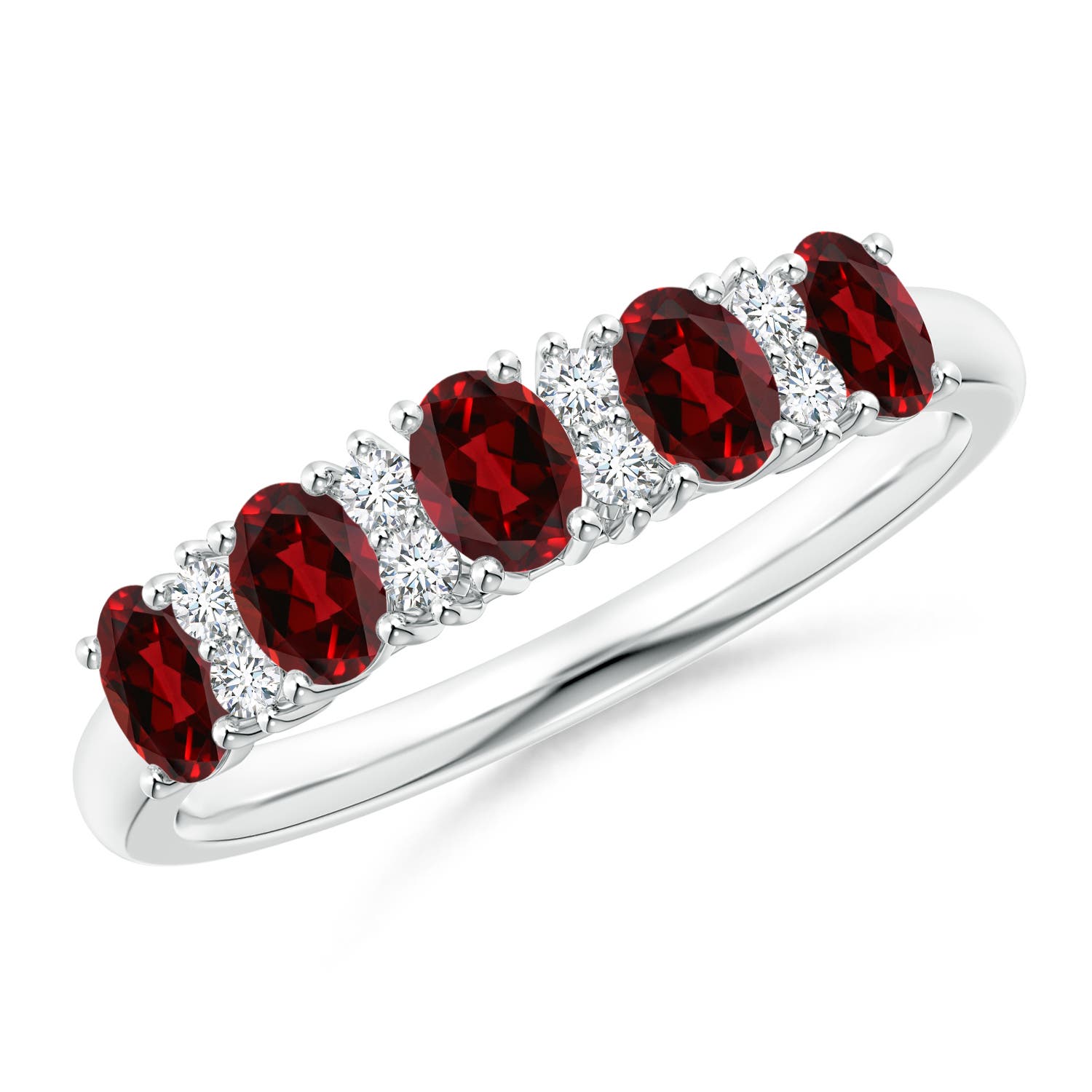 Angara 1.0 Carat Five Stone Garnet and Diamond Wedding Ring in 18K White Gold