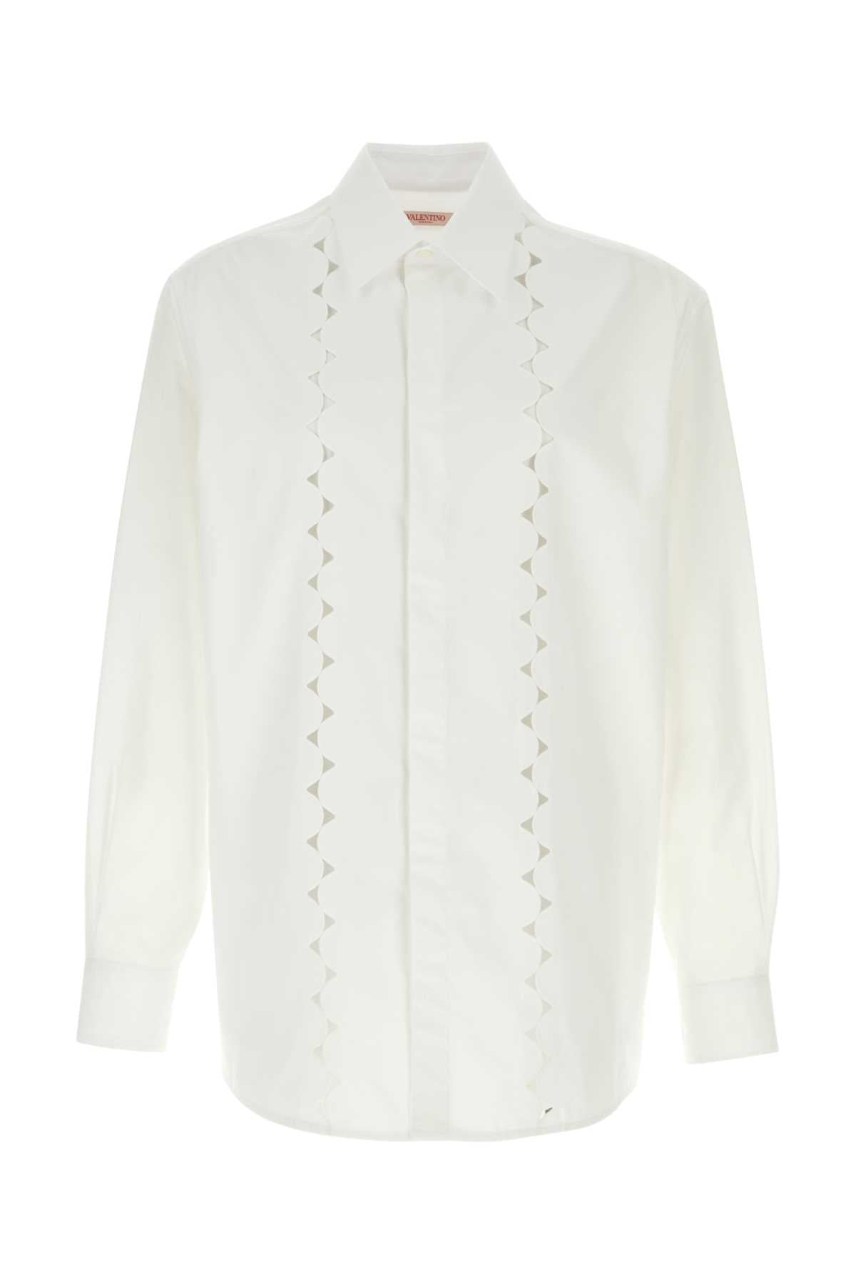 Scallop-Trimmed Cotton Shirt — White