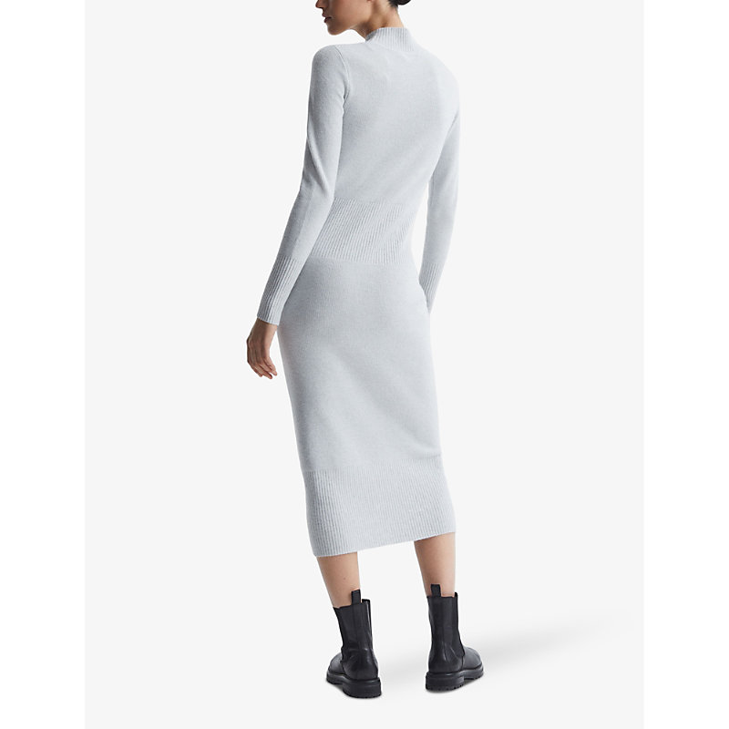 Womens Grey Mara Ribbed Stretch-knit Midi Dress