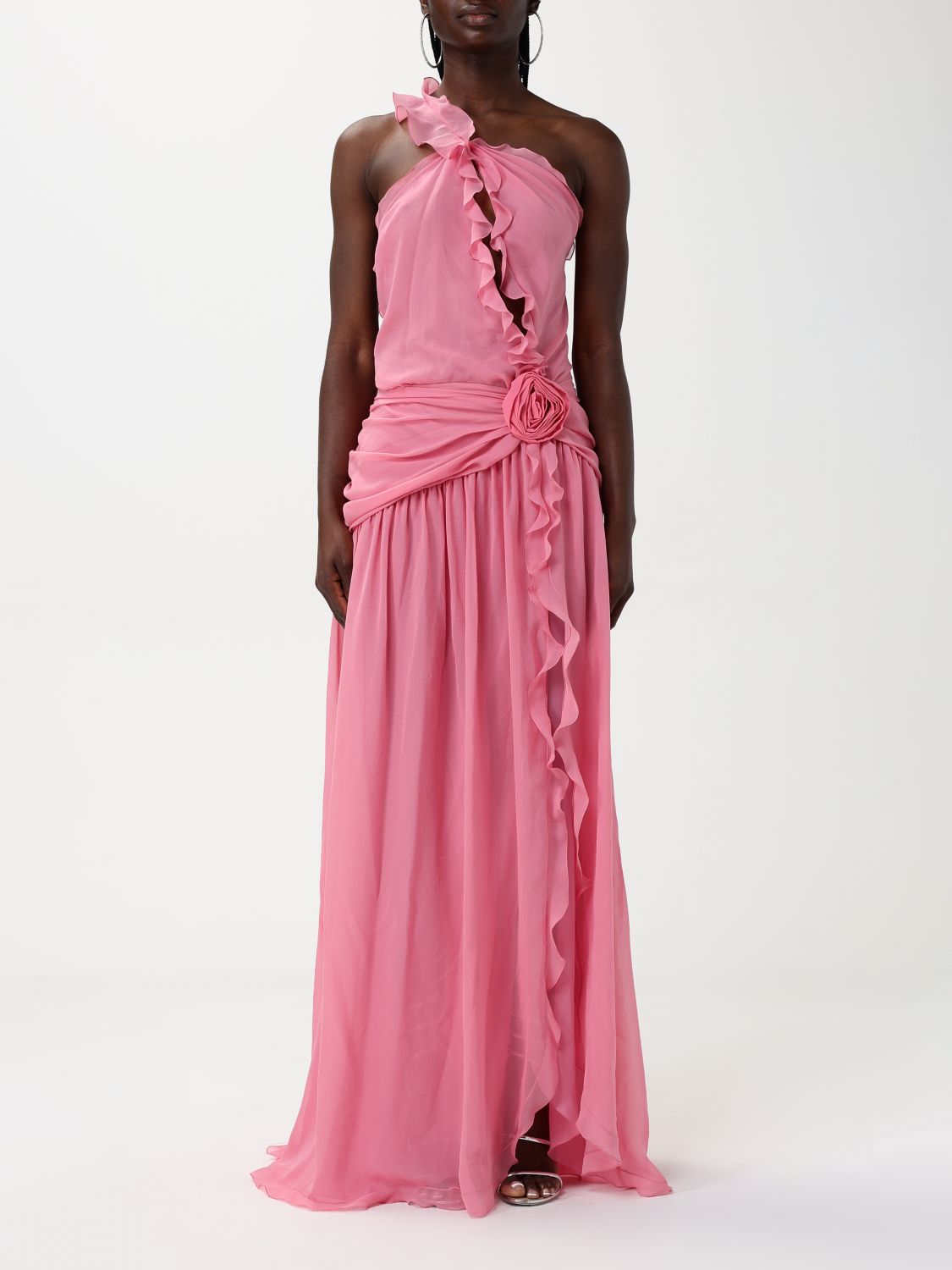 One-shoulder silk maxi dress - Pink