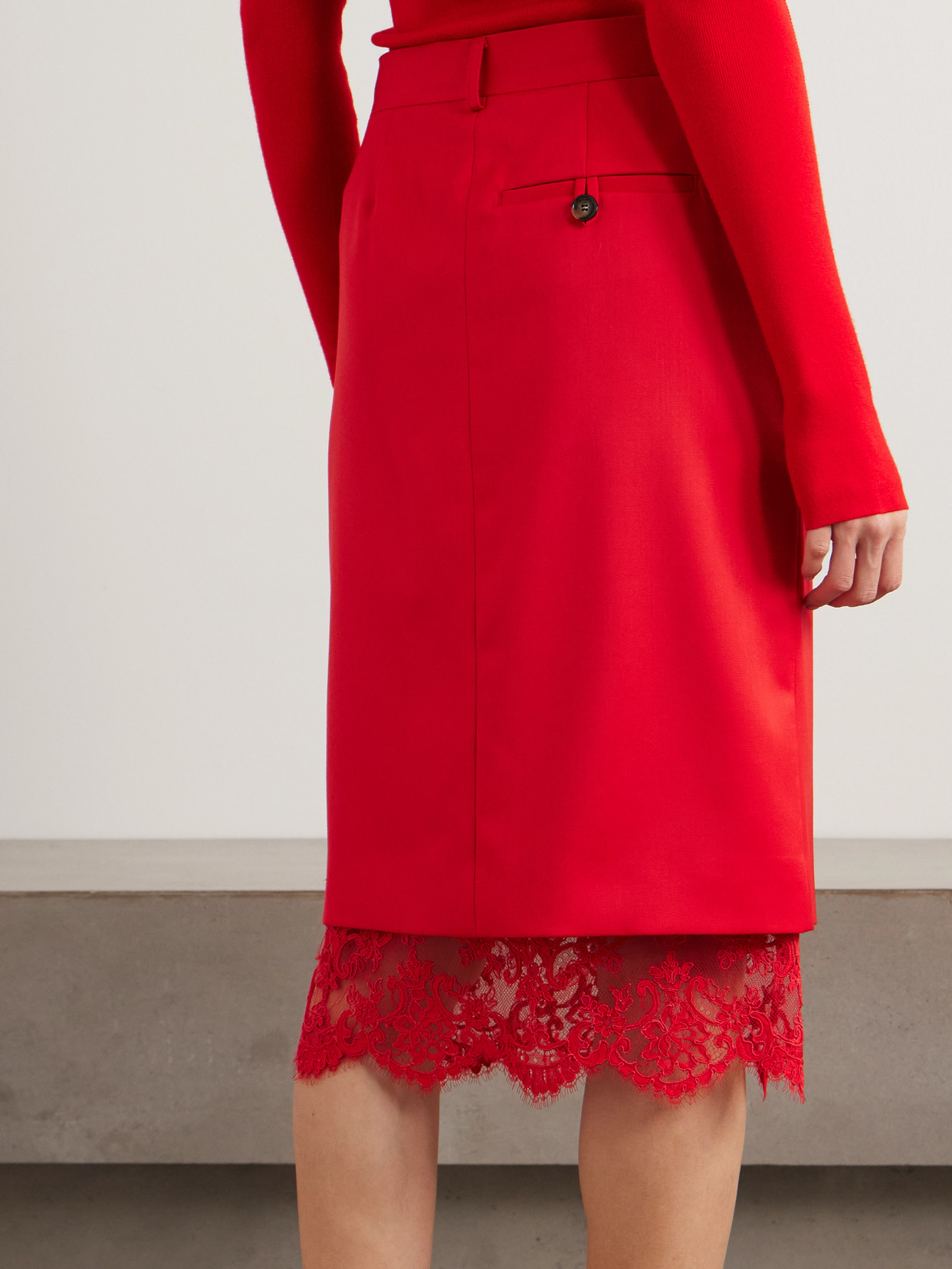 Lace-trimmed Wool Skirt - Red