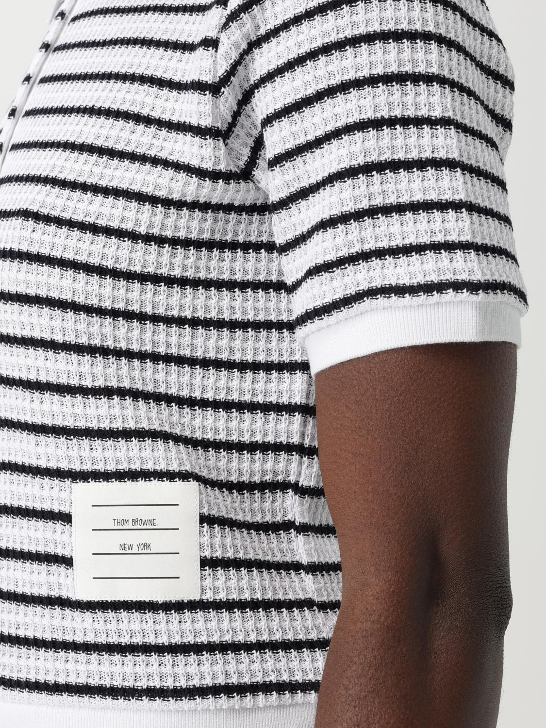 Striped textured-knit polo shirt - White