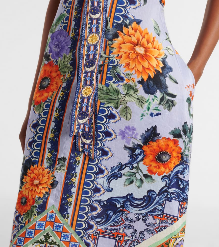 Printed linen and silk maxi dress