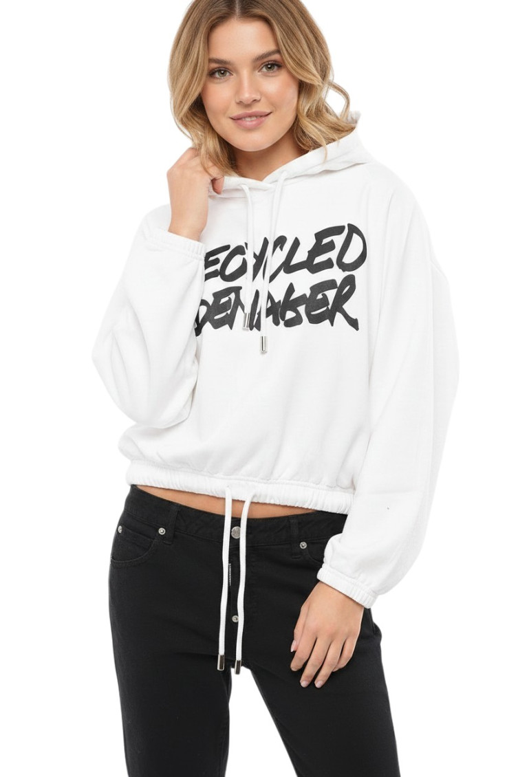 White Graphic Hood Sweatshirt