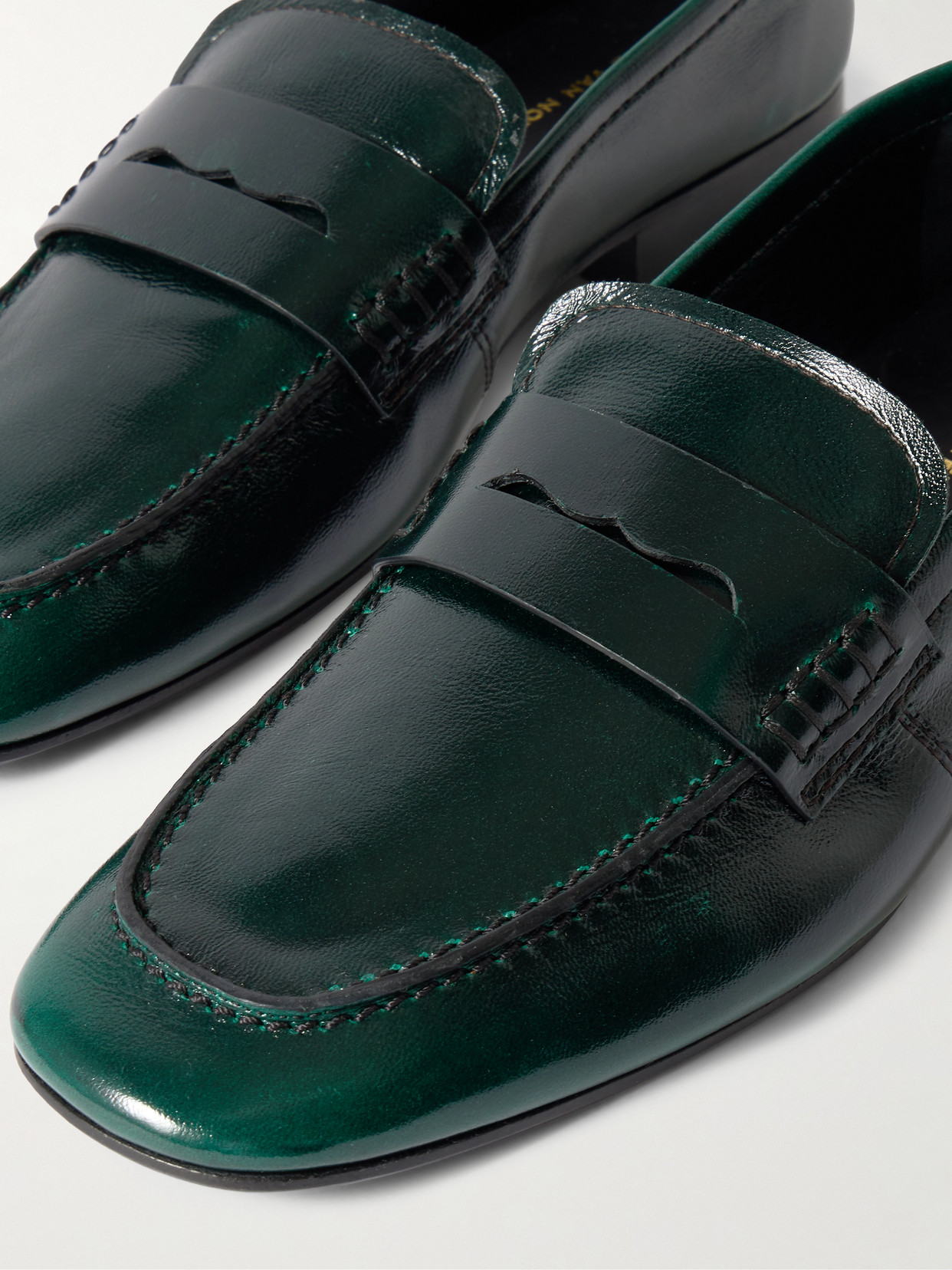 Glossed-leather Penny Loafers - Green