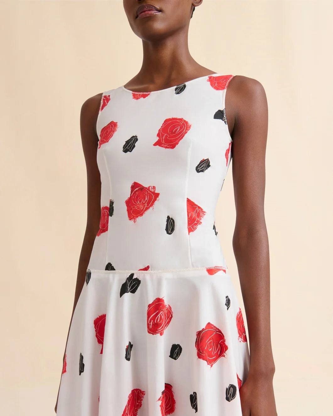 White Poplin Bustier Dress with Iris Print