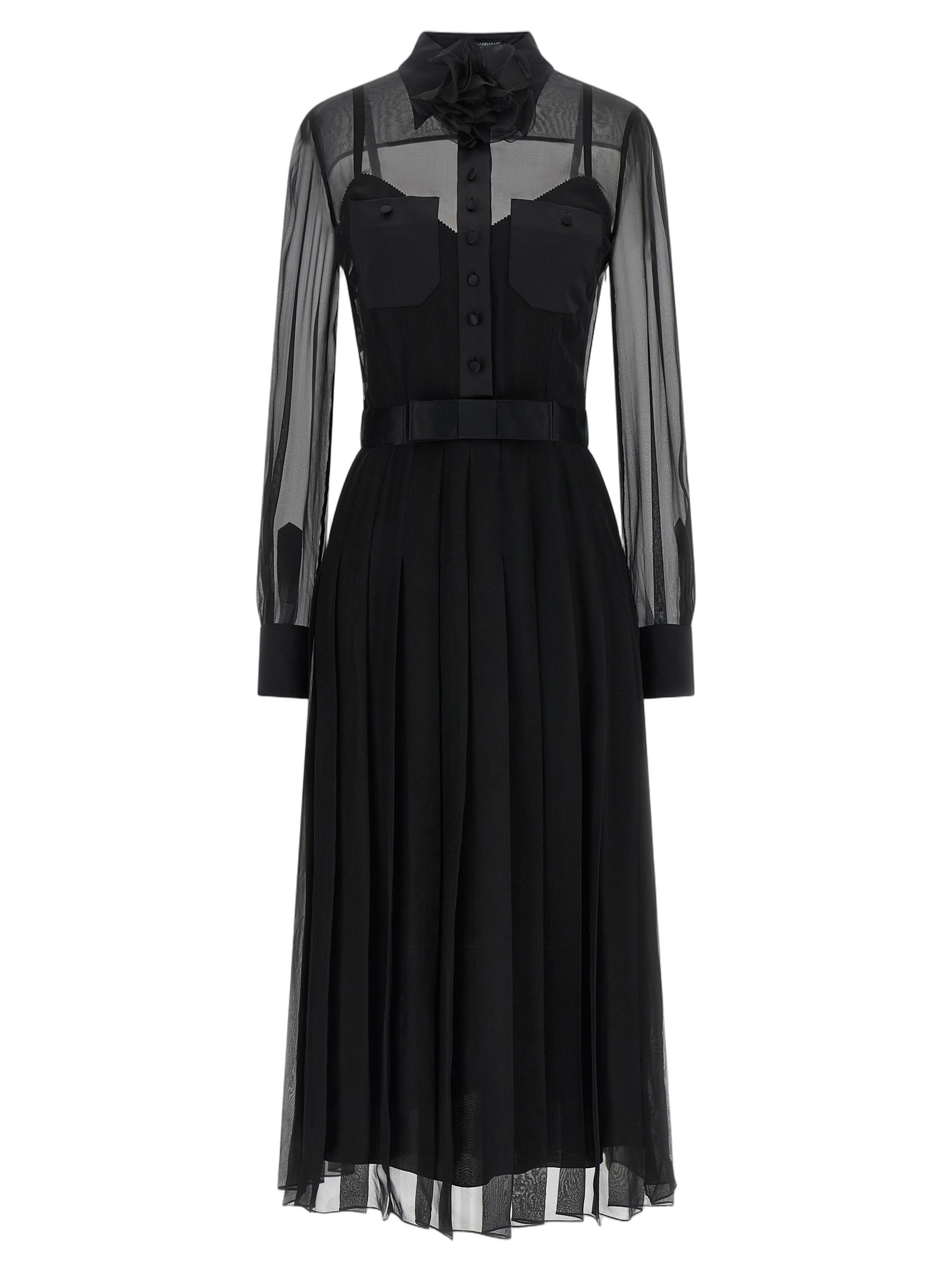 Semi-Transparent Silk Chiffon Dress — Black