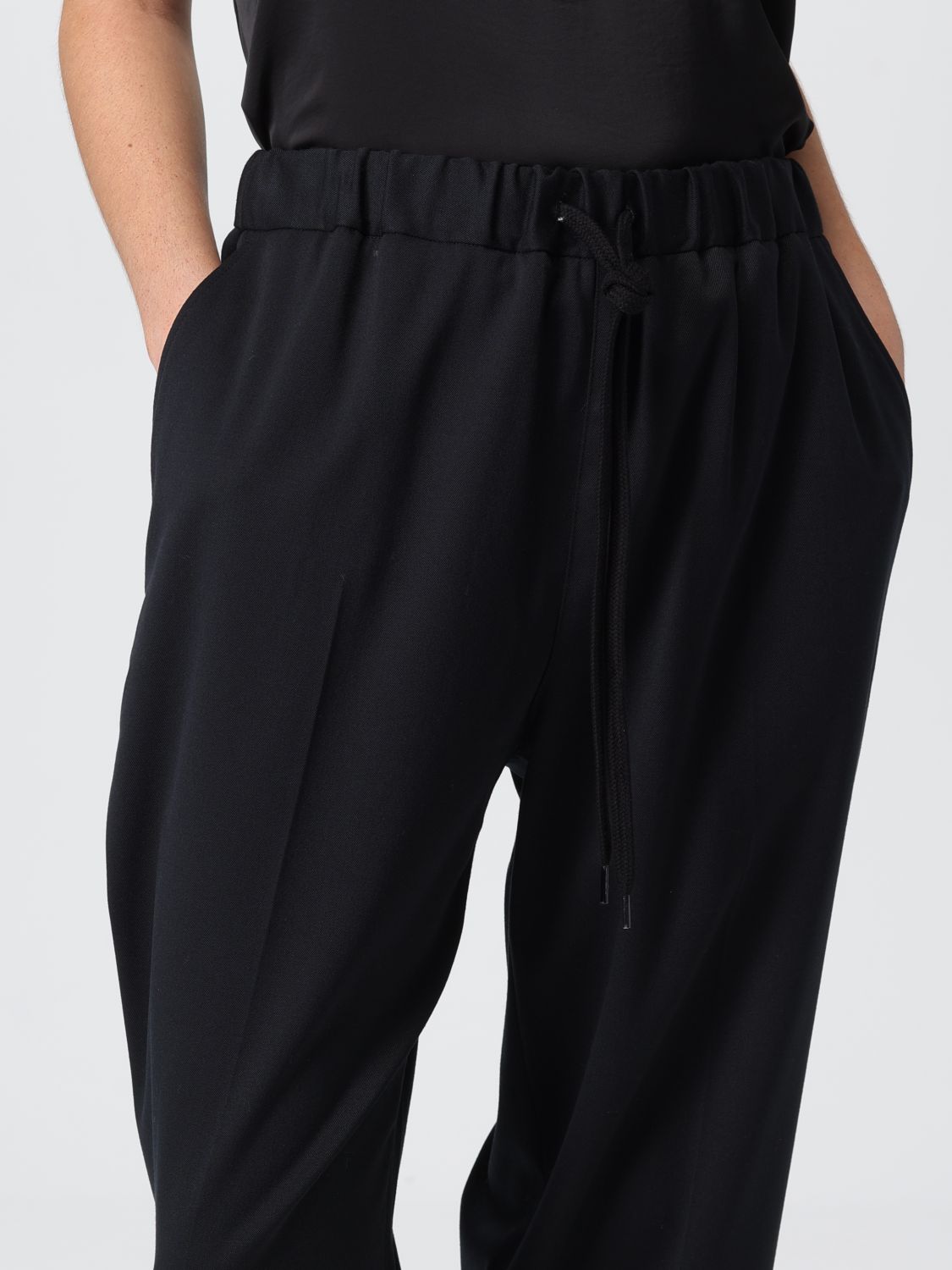 Drawstring tailoring wool trousers - Black