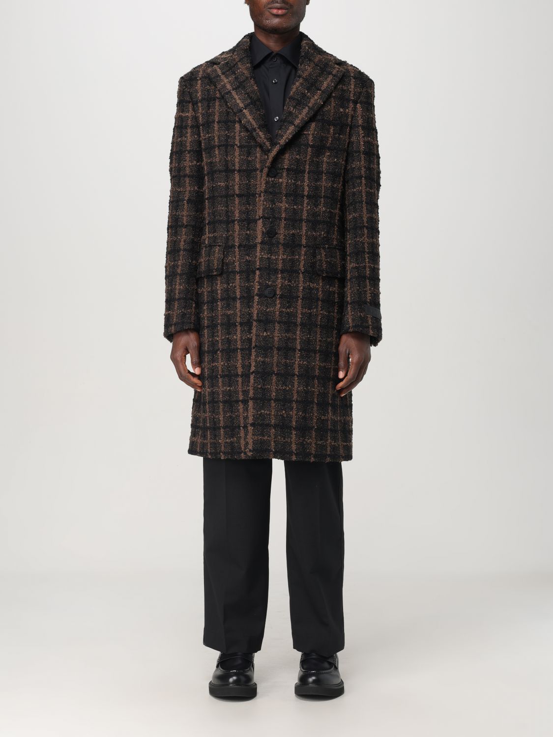 Tweed single-breast coat - Brown
