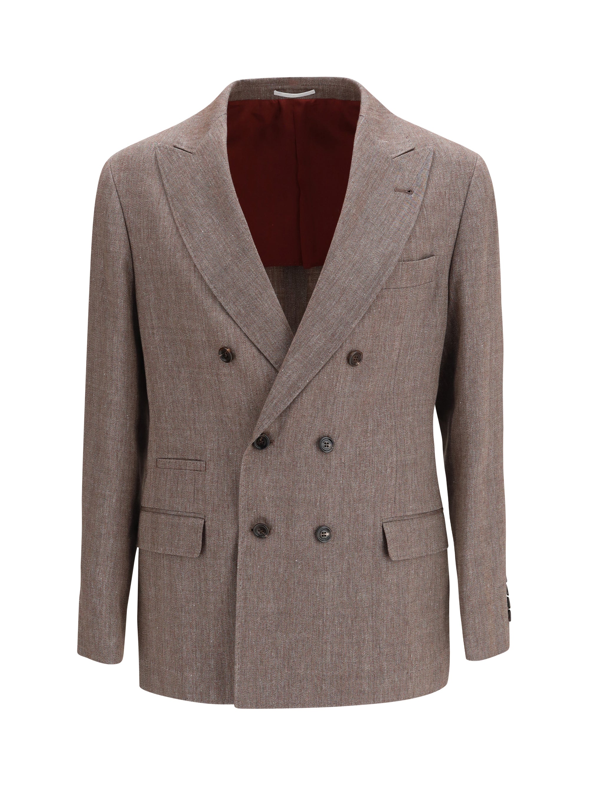 Double-Breasted Linen-Wool Blazer — Brown
