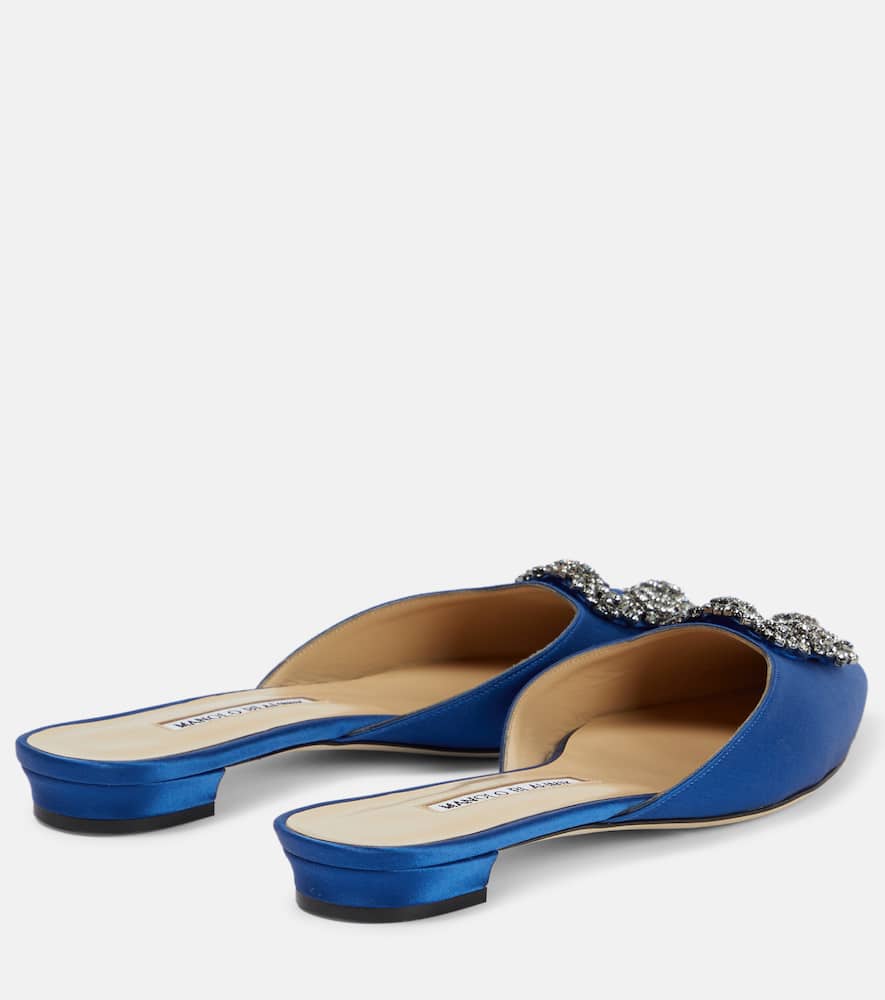 Manolo Blahnik Hangisimuflat embellished satin mules