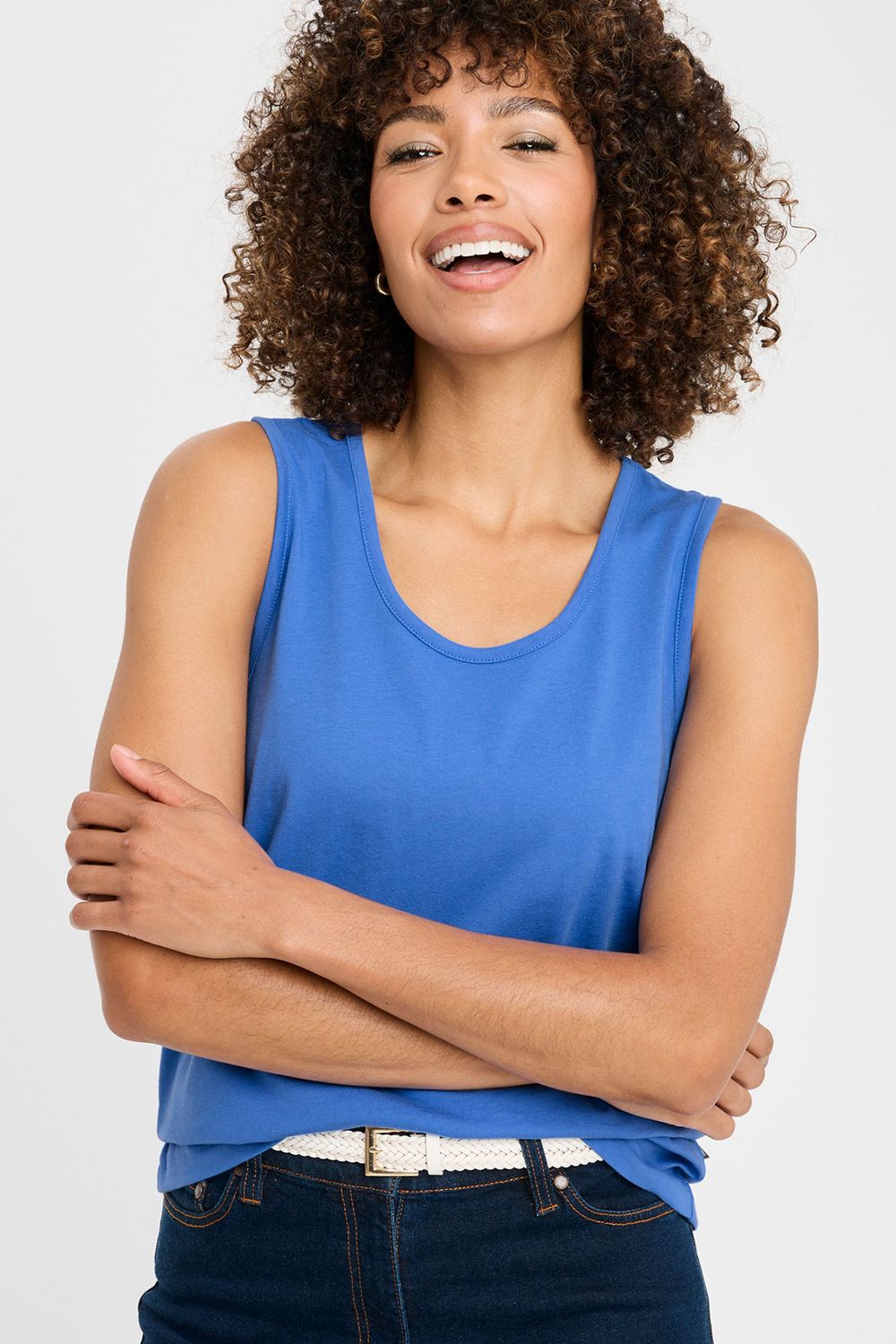 Cotton Traders Women's Vest Top in Mid Blue