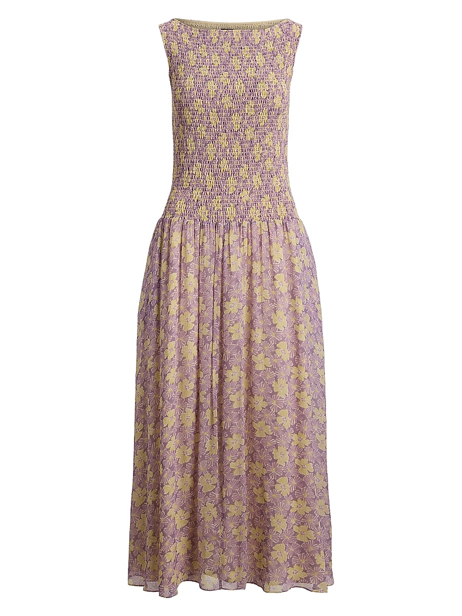 Women's Katie Floral Smocked Midi-Dress - Soft Bloom Purple Yellow
