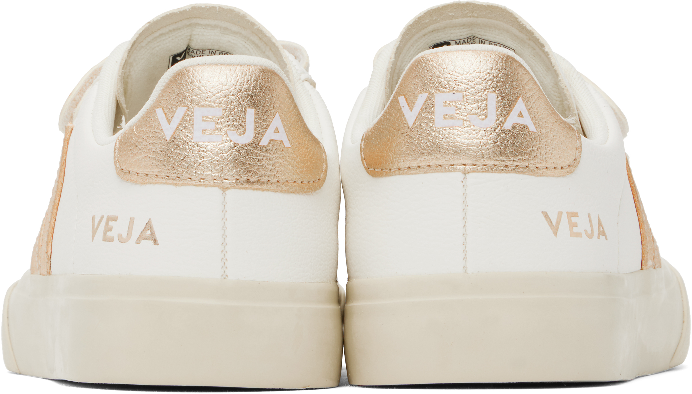 VEJA White & Gold Recife Leather Sneakers