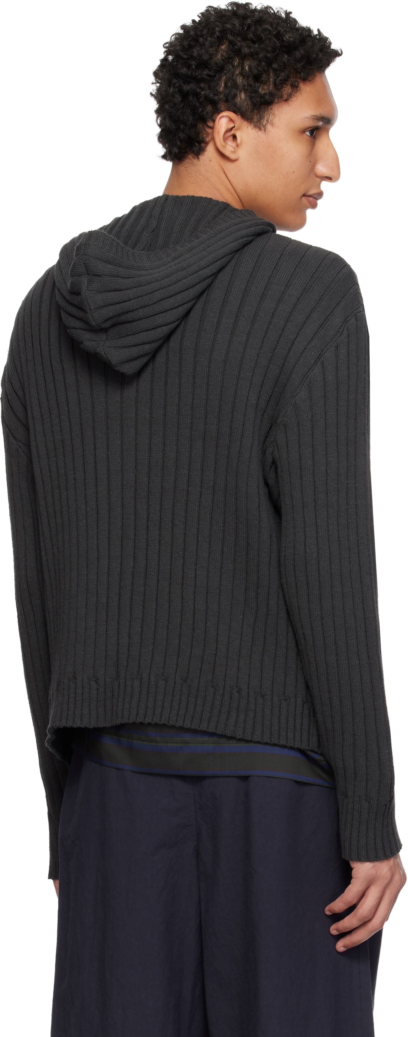 Gray Cotton Wide Rib Hoodie