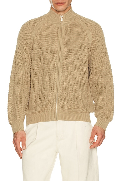 Le17Septembre Open Knit Zip Up Cardigan in Beige - Brown. 48 also
