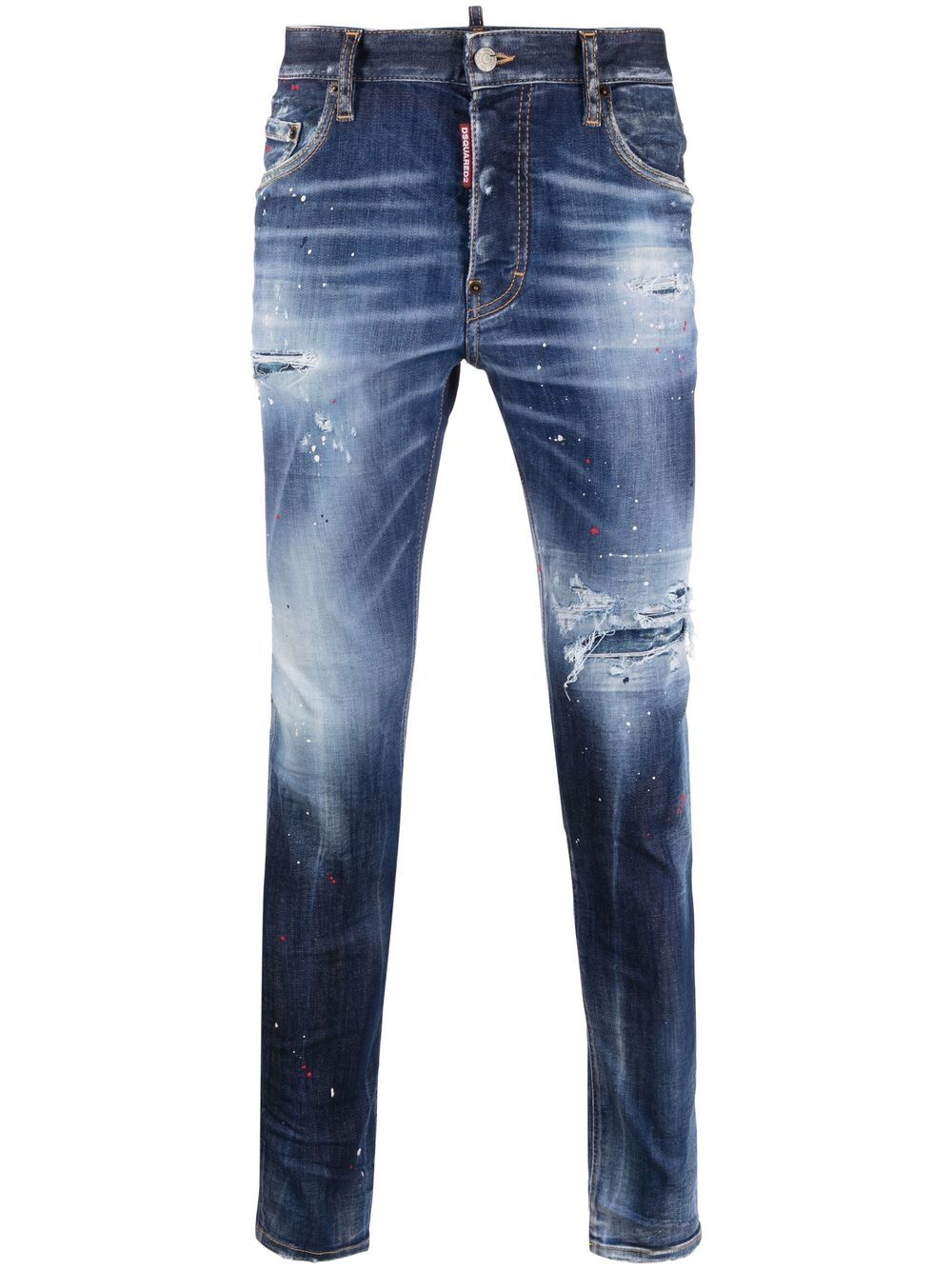 Distressed-effect straight-leg jeans - Blue