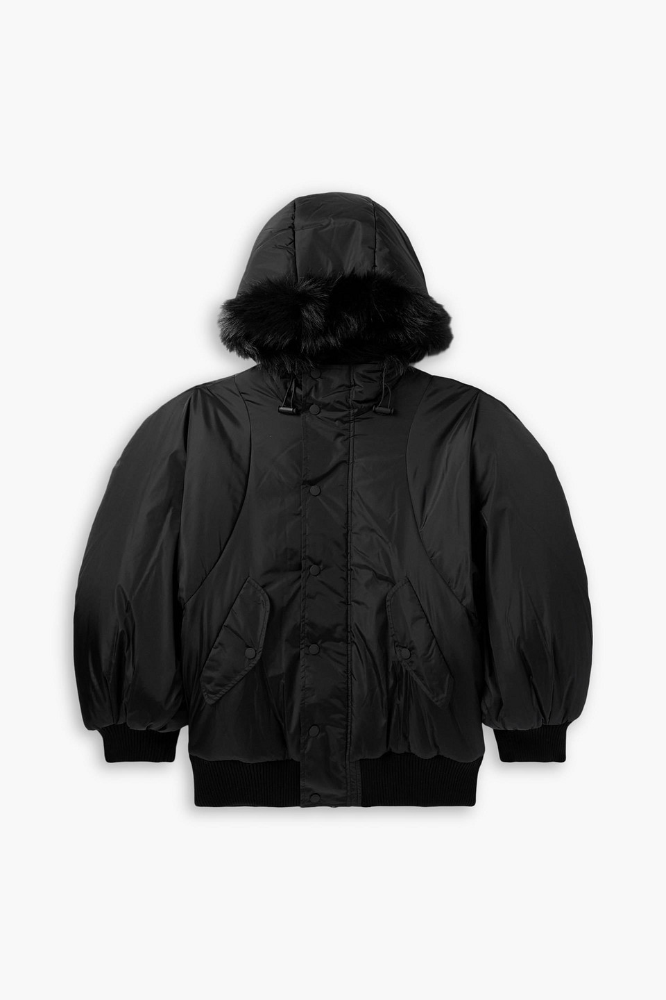 Plush-trimmed padded tech-shell hooded jacket - Black - XL