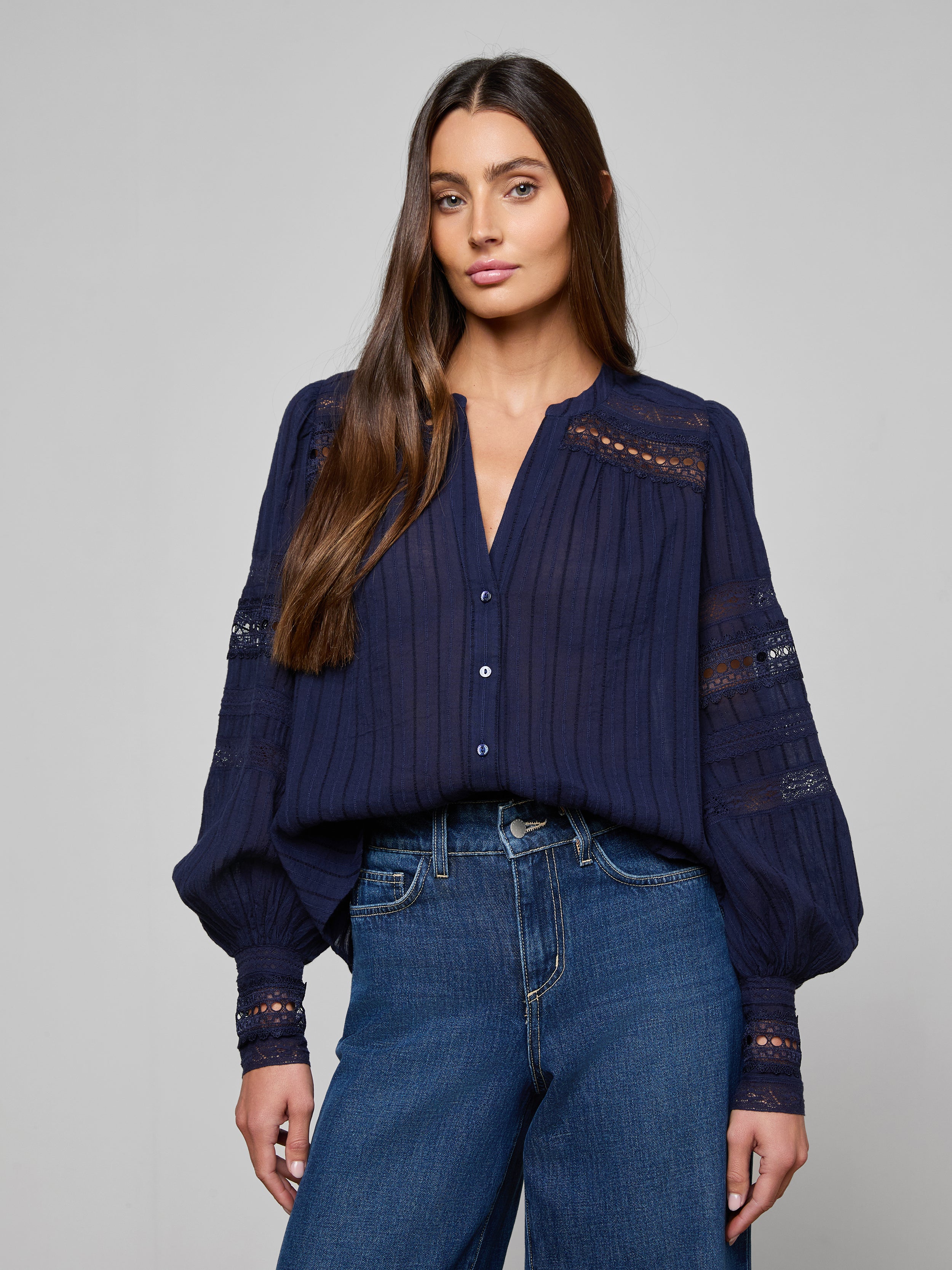 Kiera Blouse Top In Navy
