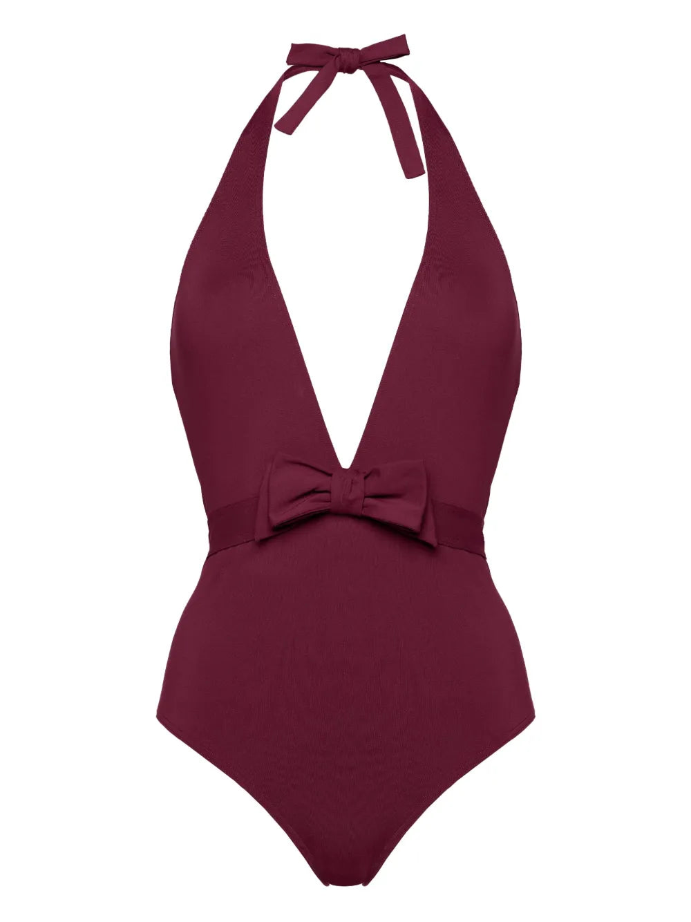 Halter Neck Bow One-Piece Swimsuit — burgundy