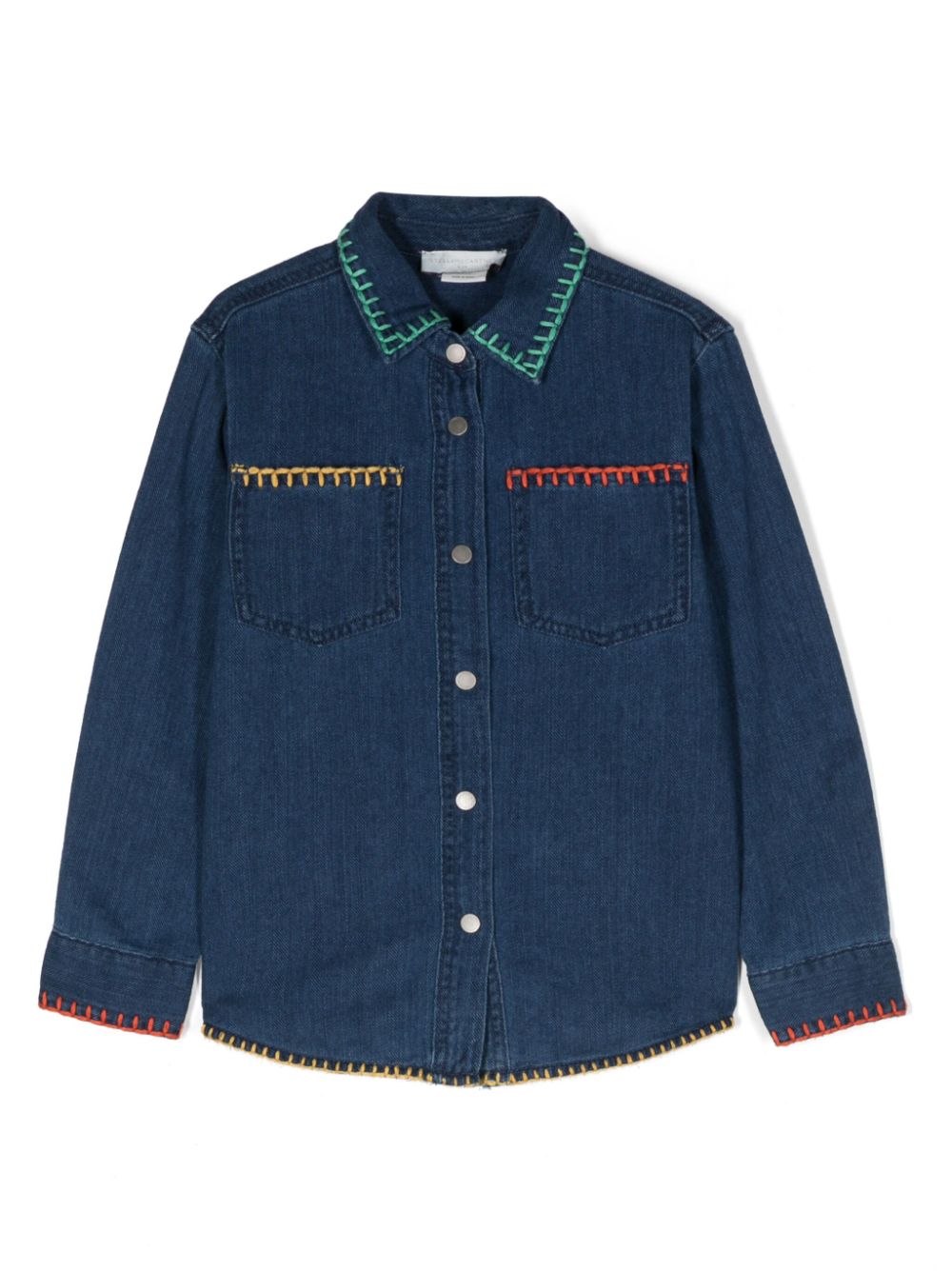 Floral-patch denim shirt - Blue