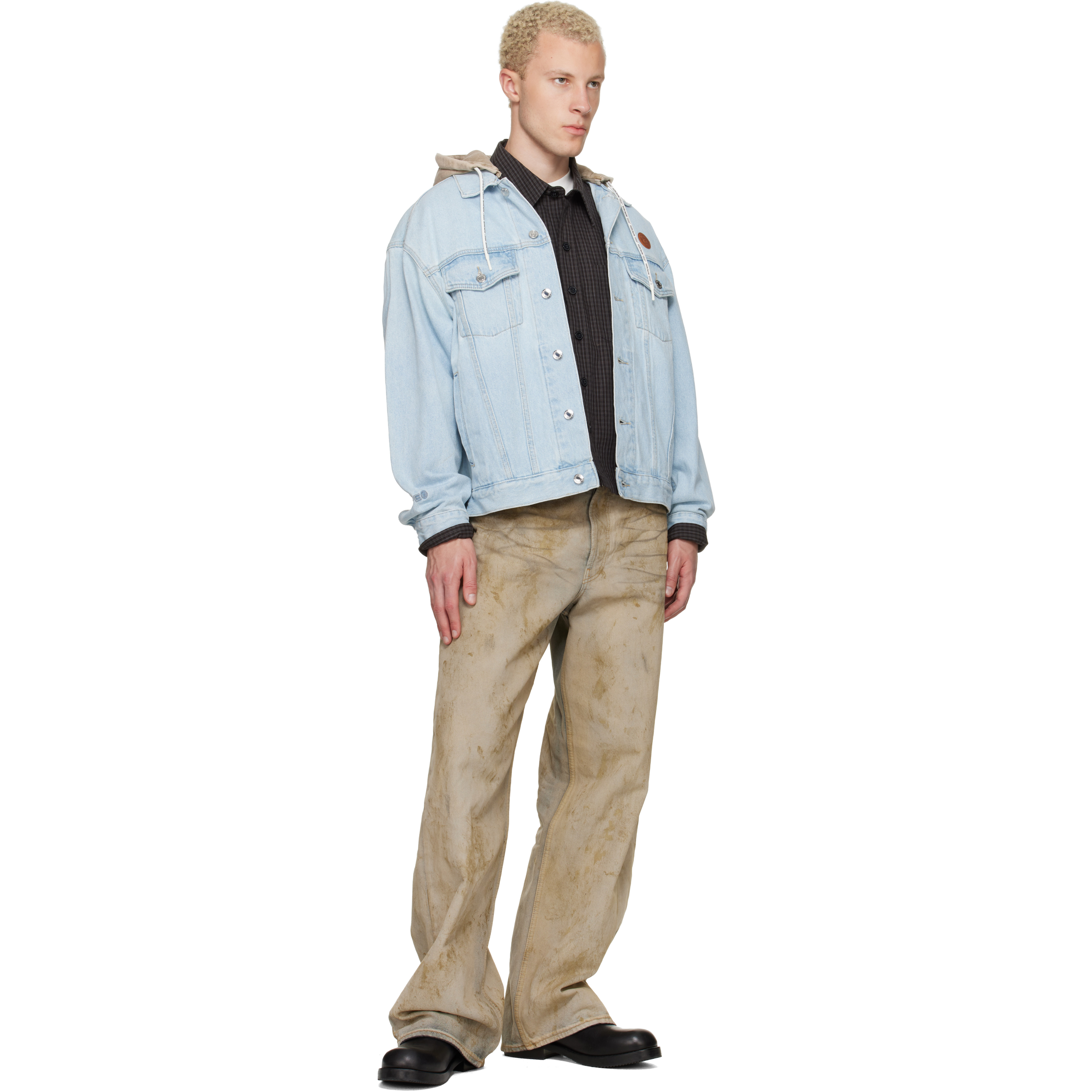 Blue 'AAPENOW' Moonface Hooded Denim Jacket