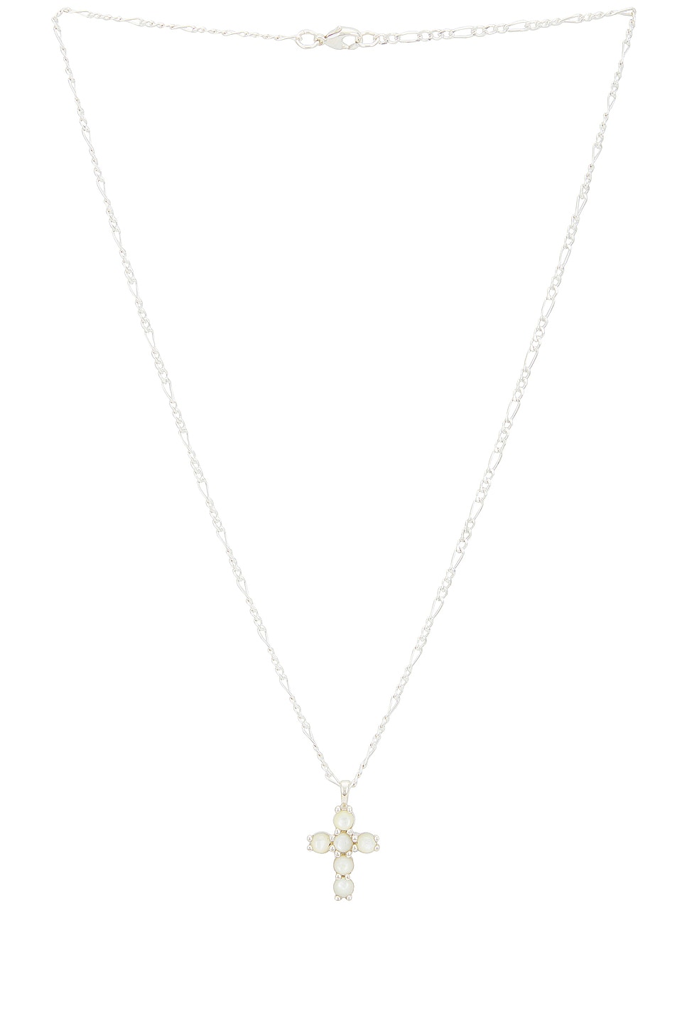 MAPLE Cross Chain Necklace in Silver 925 & Mother Of Pearl - Metallic Silver.  50mm also in