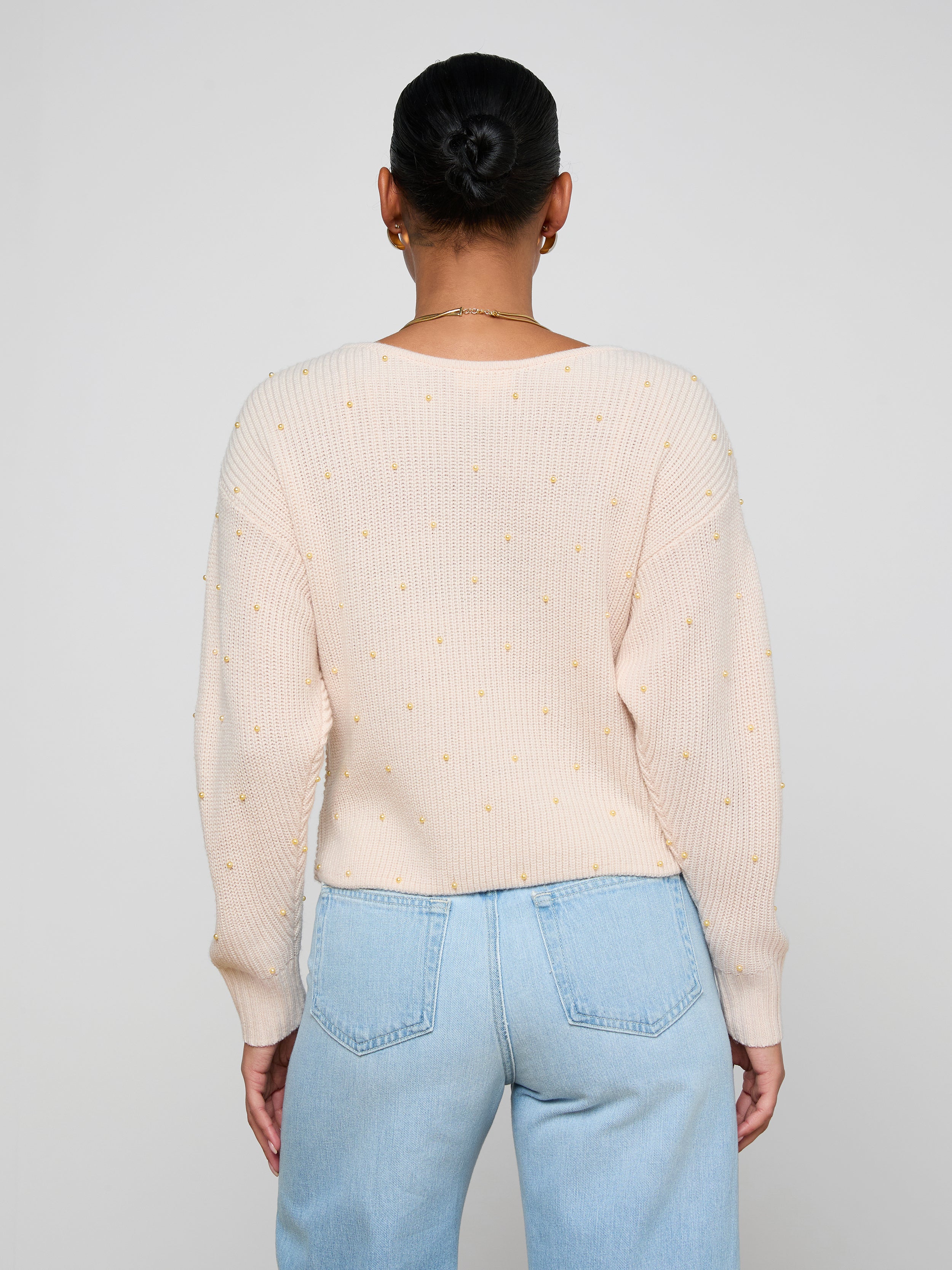 Antonella Crossover Sweater In Soft Blush/gold