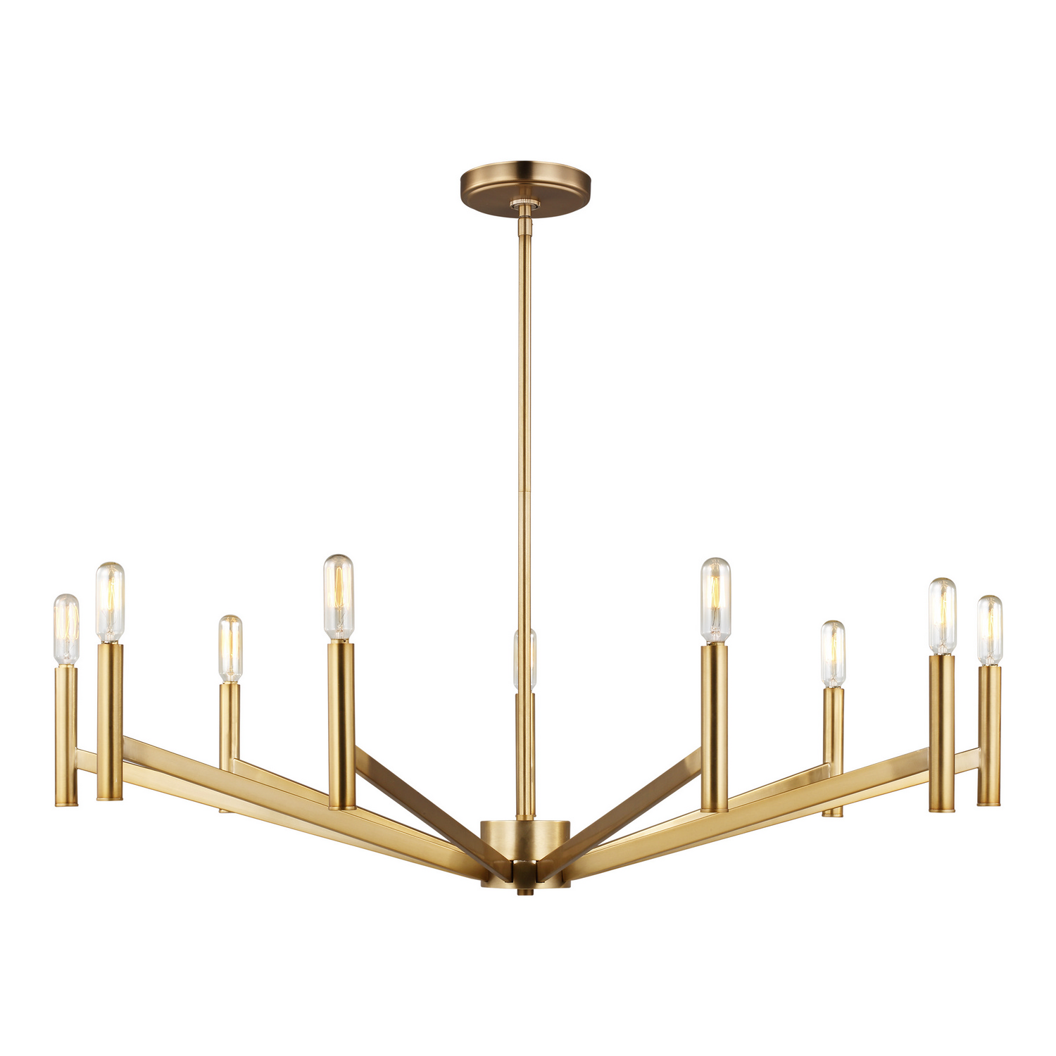 Satin Brass Nine Light Chandelier from the Vector Collection