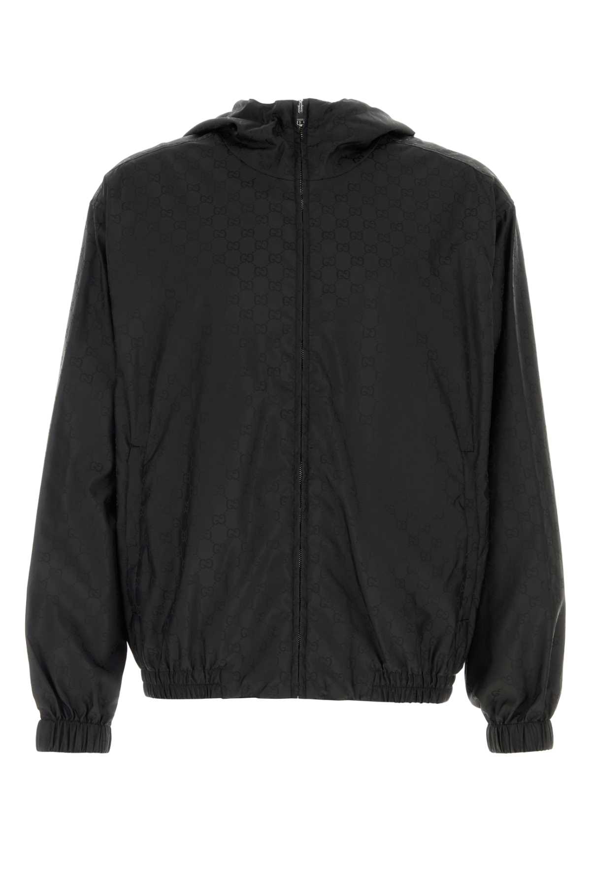 Black Gg Fabric Windbreaker