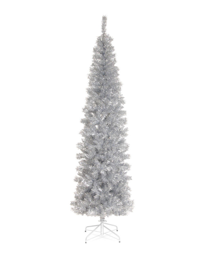 National Tree 6ft Silver Tinsel Tree w/ Metal Stand