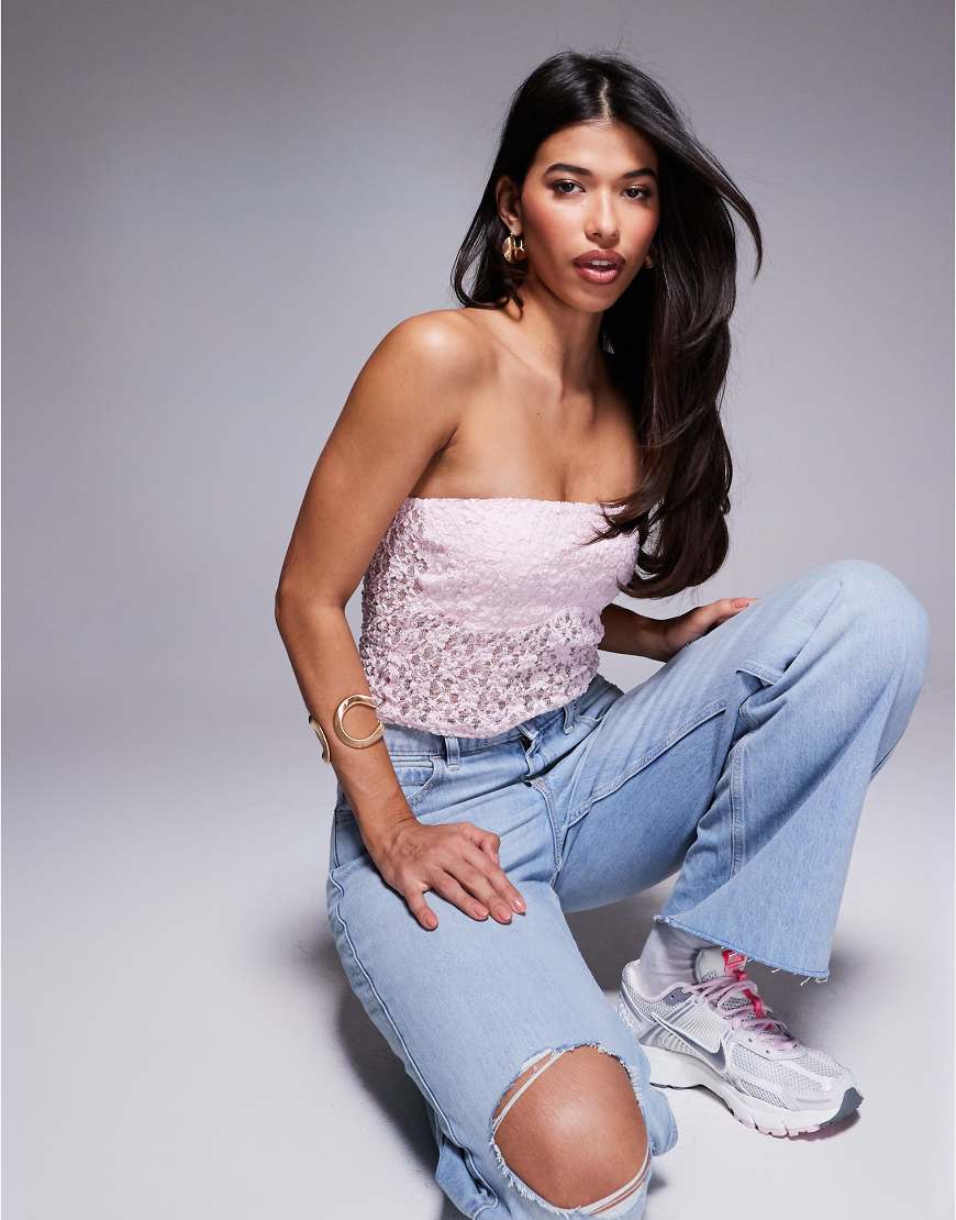 ASOS DESIGN sculpted lace bandeau top in light pink