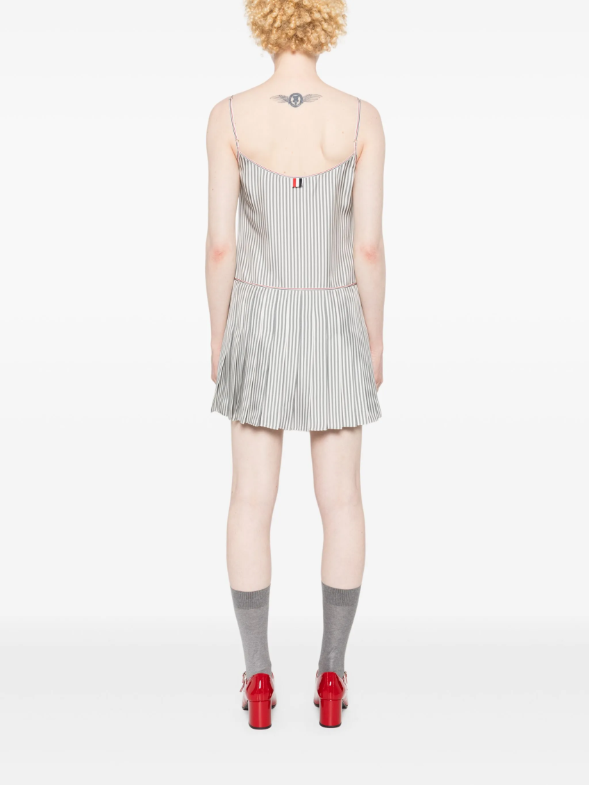 Grey Striped Pleated Minidress