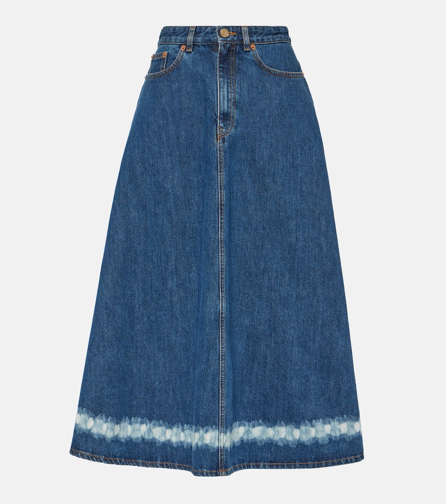 Valentino VGold distressed denim midi skirt