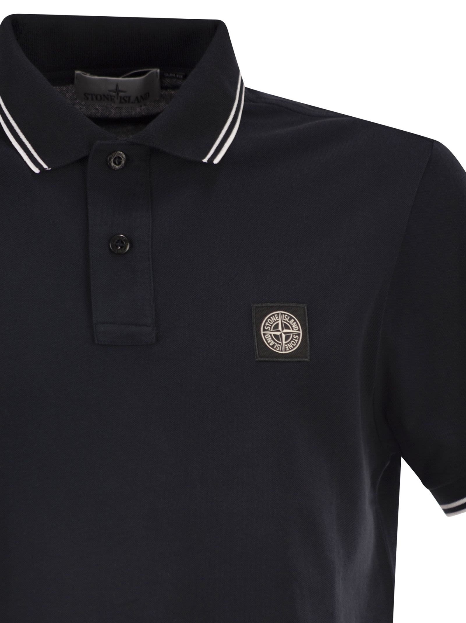 Stone Island Slim Fit Short Sleeve Polo Shirt With Compass Patch