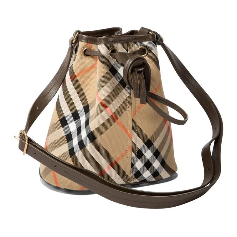 (WMNS) 25 Checked Drawstring Bucket Bag 'Beige'