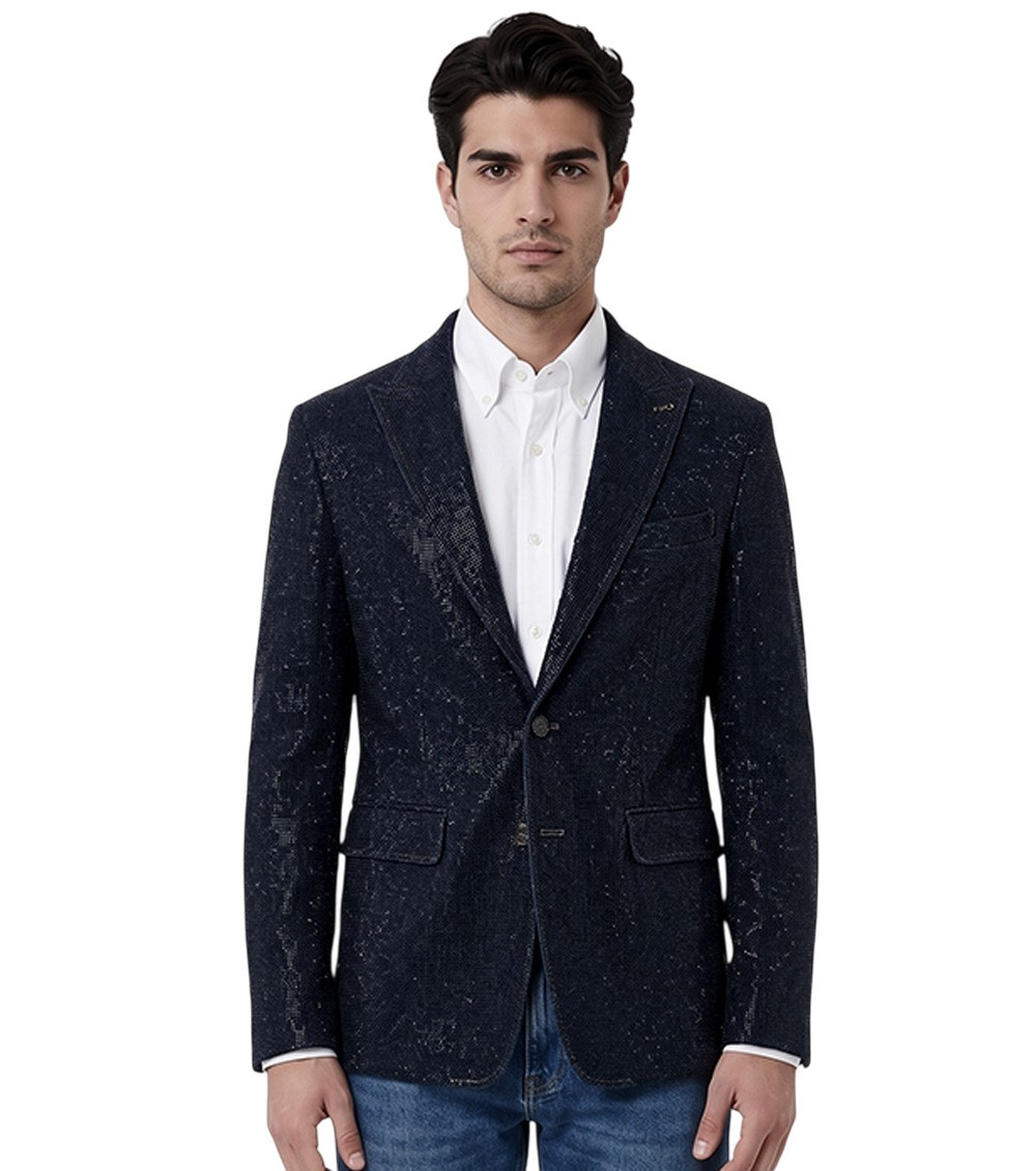 Navy Blue Embellished Blazer