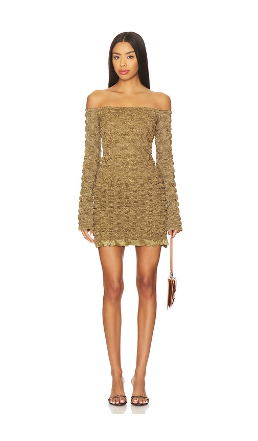 Prabal Gurung Off-shoulder Long Sleeve Mini Dress in Brown.  XS. Also in