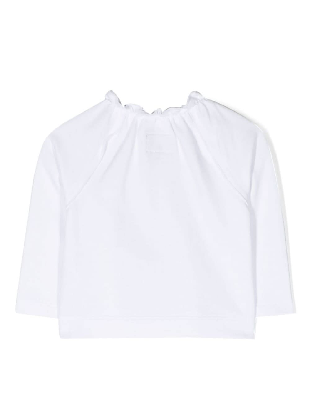 White Sweatshirt With Ruffled Neck In Cotton Baby