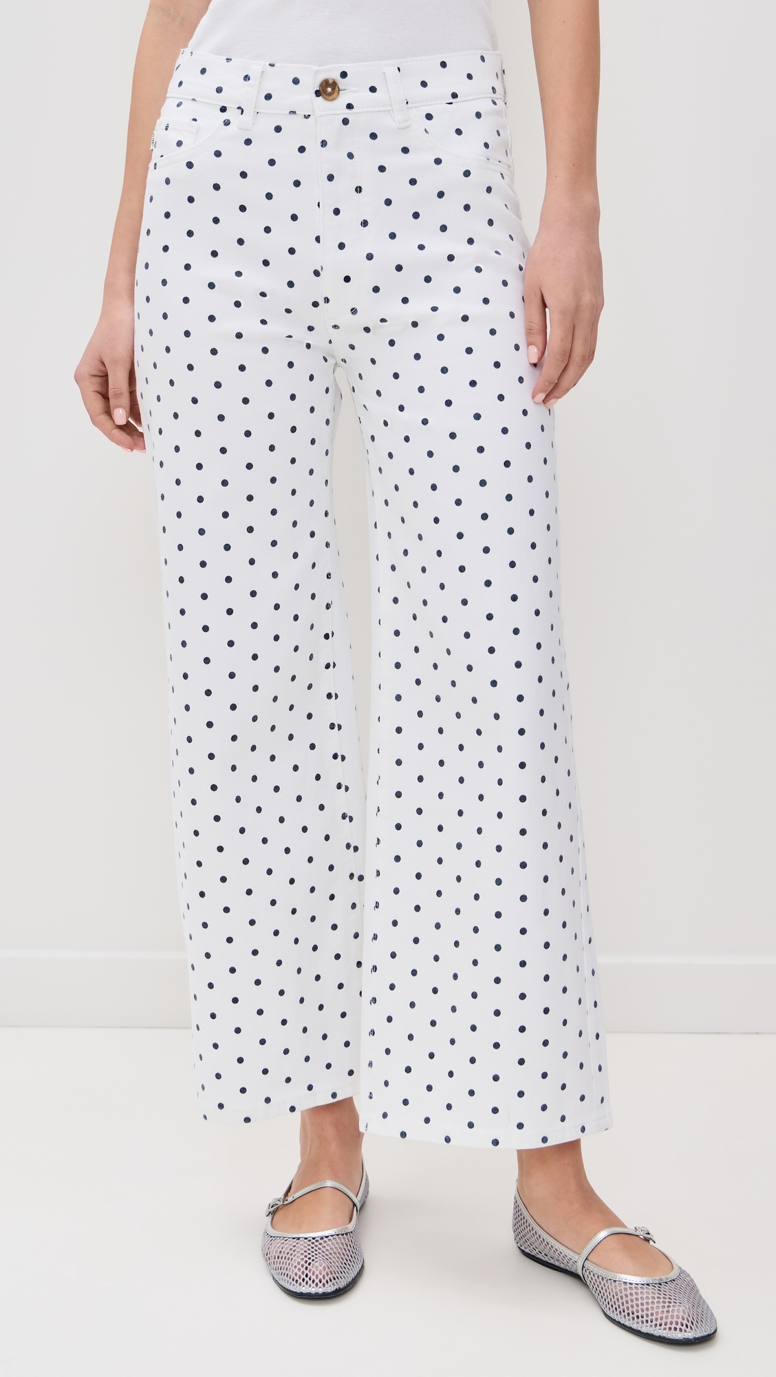 Hepburn Wide Leg High Rise Ankle Jeans Marine Dots