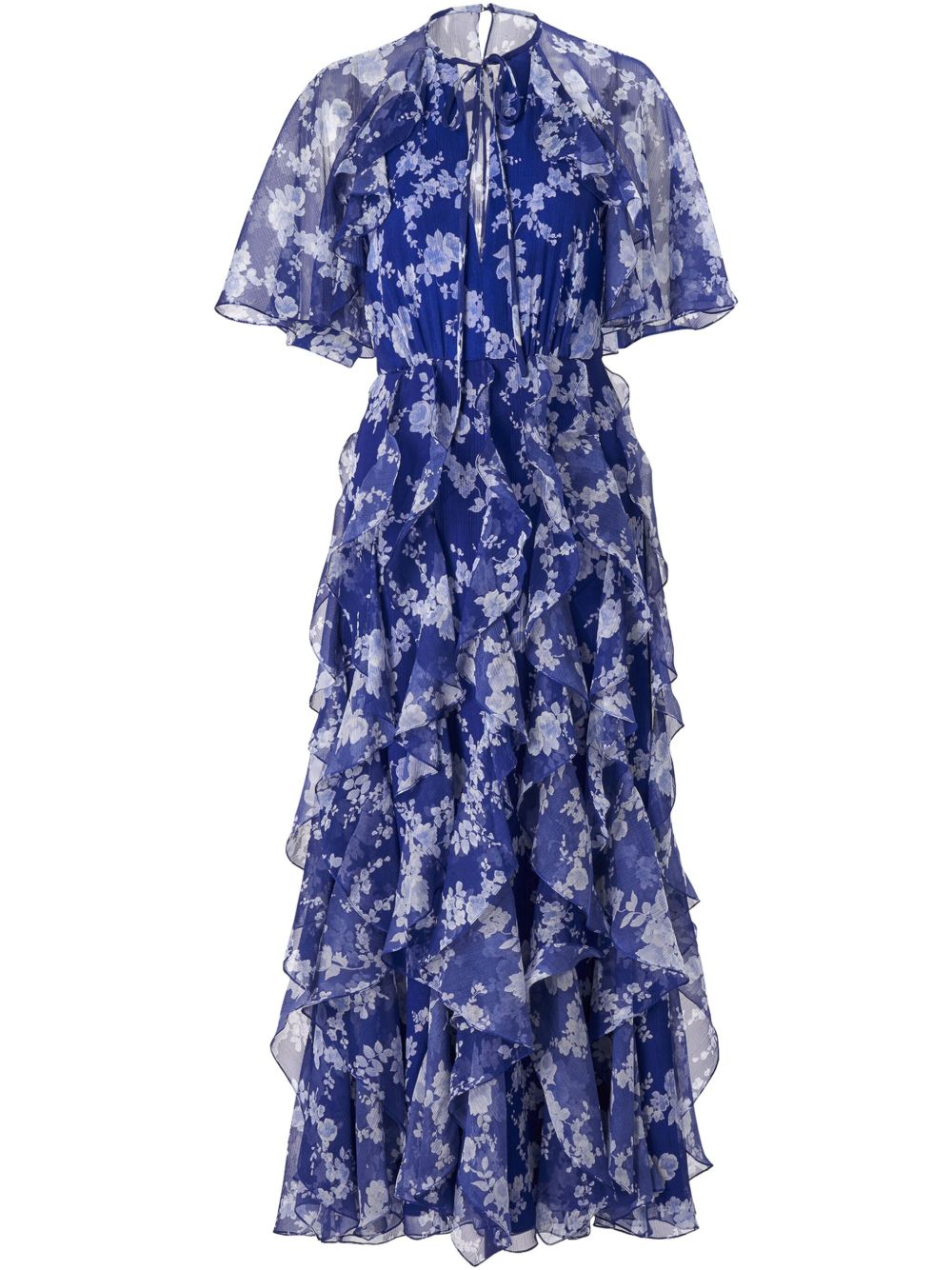 Carolina Herrera floral-print ruffled silk dress - Blue