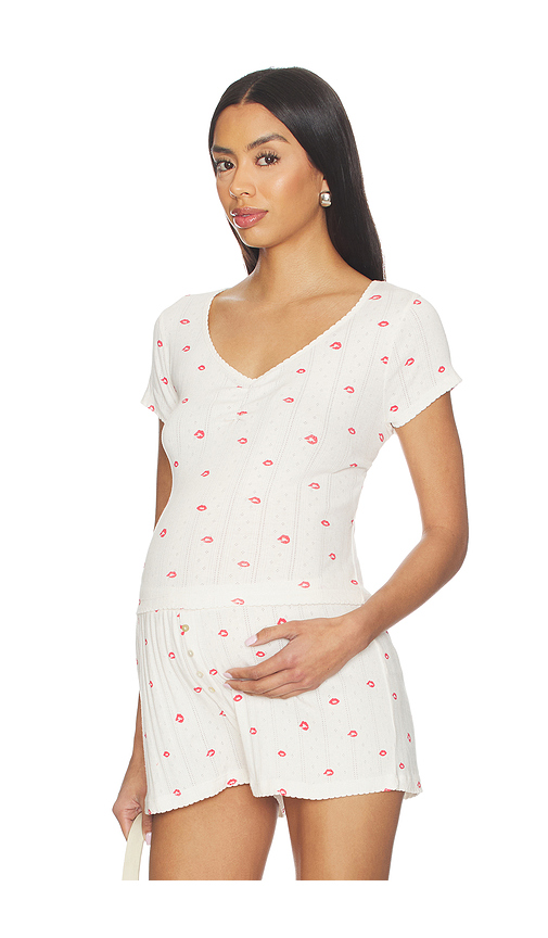 HATCH The Pointelle Sweetheart Tee in Ivory. S. Also in XS, M