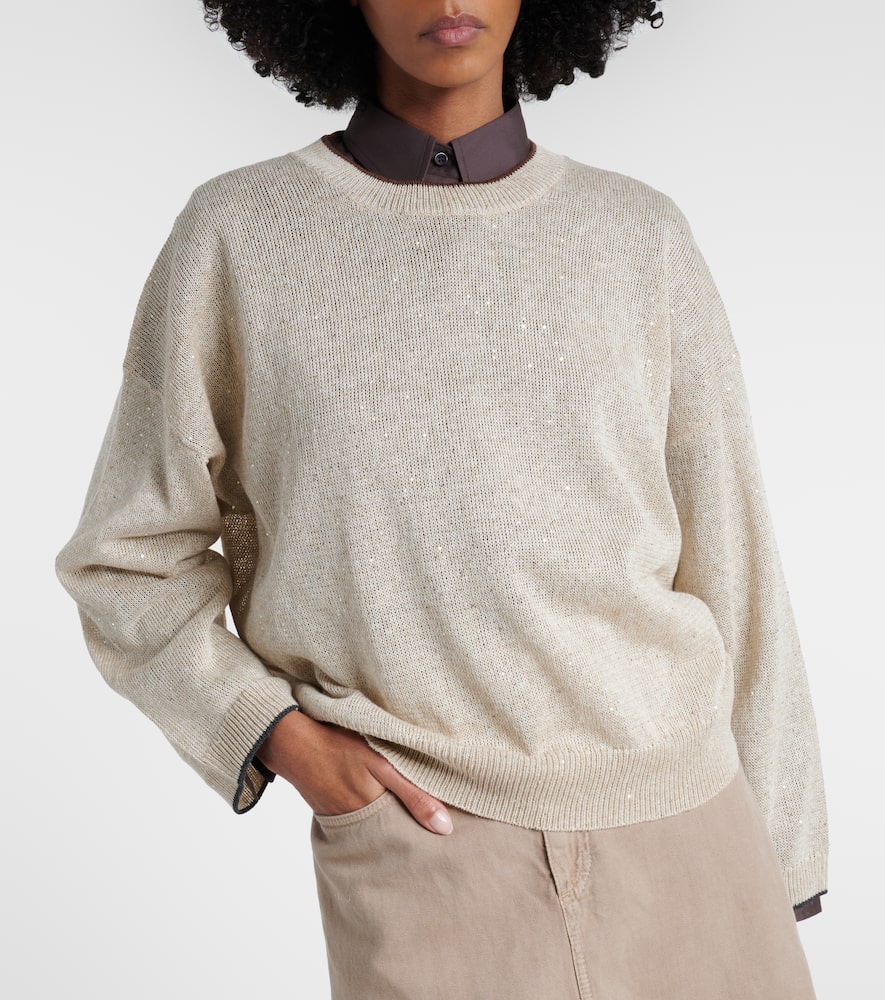 Sequined linen-blend sweater