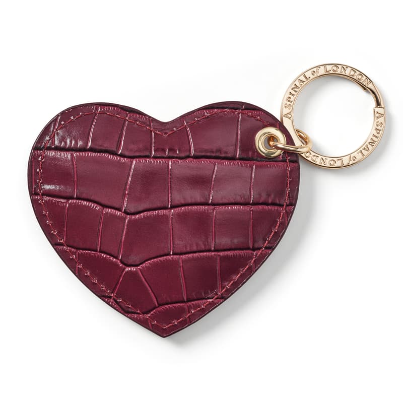 Heart Key Ring in Deep Shine Dark Red Croc