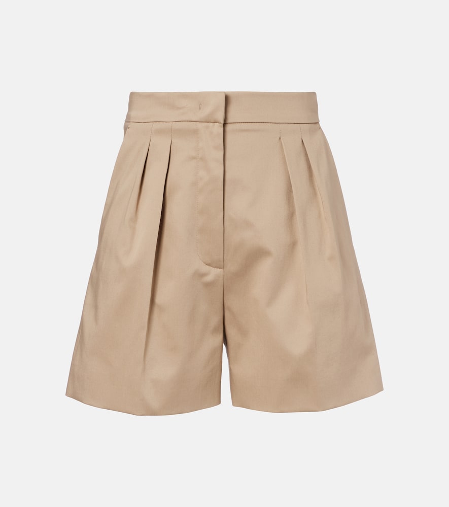 Tabacco pleated cotton-blend shorts